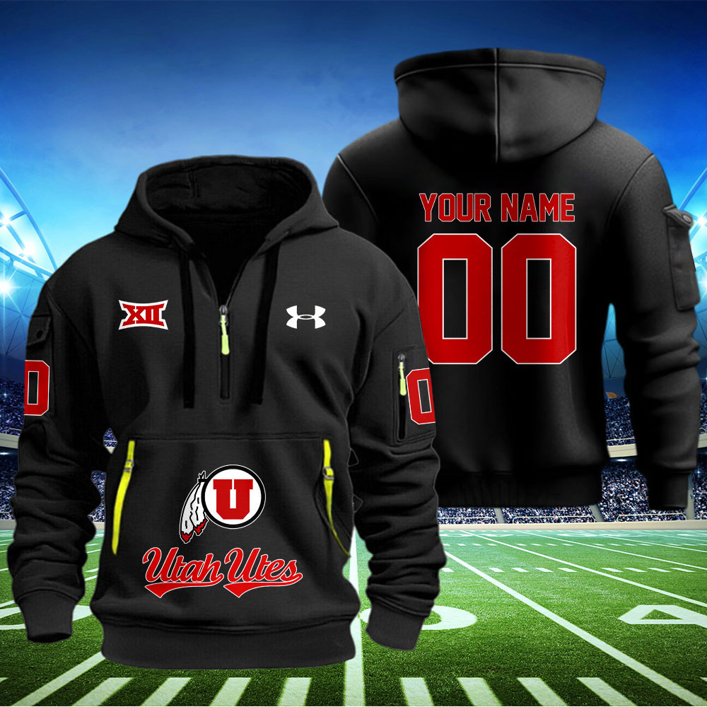Utah Utes Football Quarter Zip Hoodie - Famjoys Utah Utes Football Quarter Zip Hoodie - Famjoys