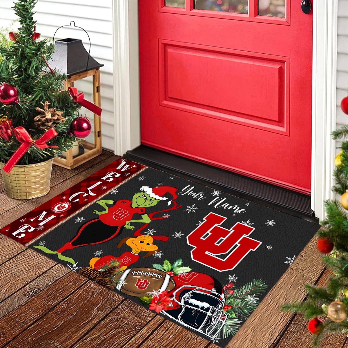 Utah Utes Grinch Christmas Welcome Football Doormat - Famjoys Utah Utes Grinch Christmas Welcome Football Doormat - Famjoys