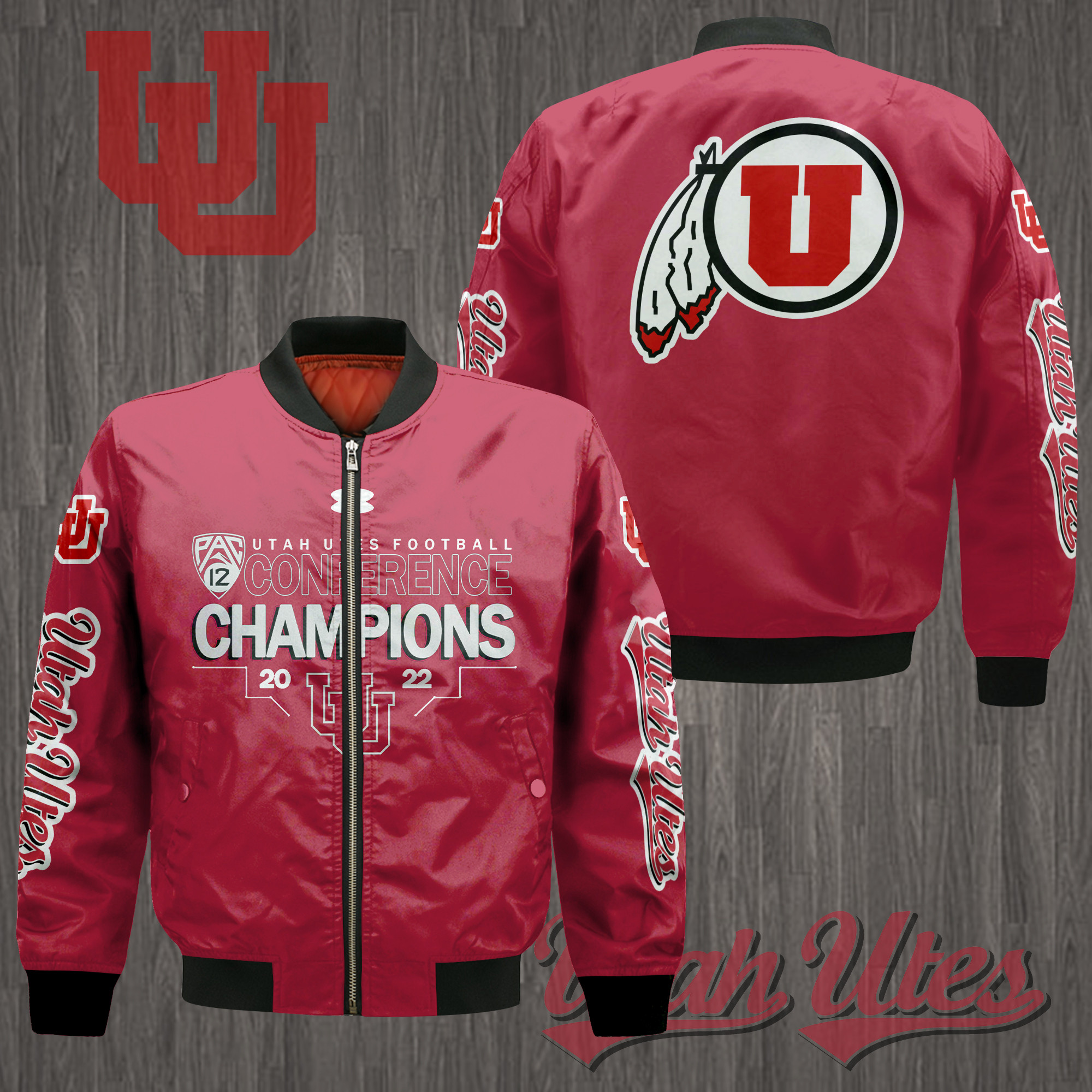 UTAH UTES PAC 12 Champions Bomber Jacket - Famjoys UTAH UTES PAC 12 Champions Bomber Jacket - Famjoys