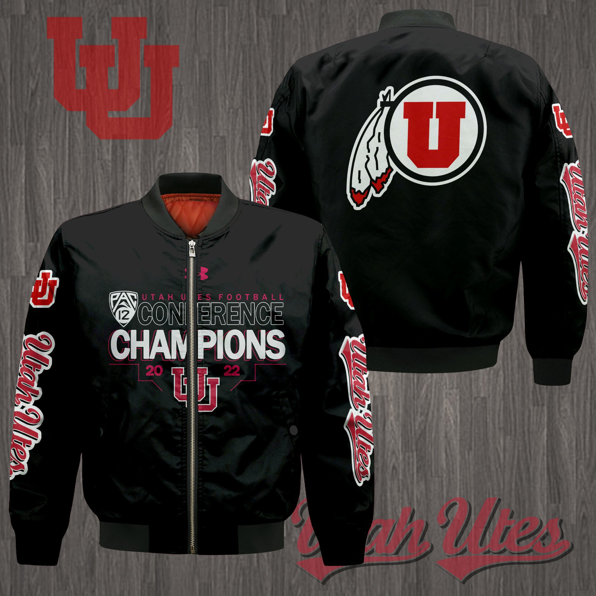 UTAH UTES PAC 12 Champions Bomber Jacket - Famjoys UTAH UTES PAC 12 Champions Bomber Jacket - Famjoys