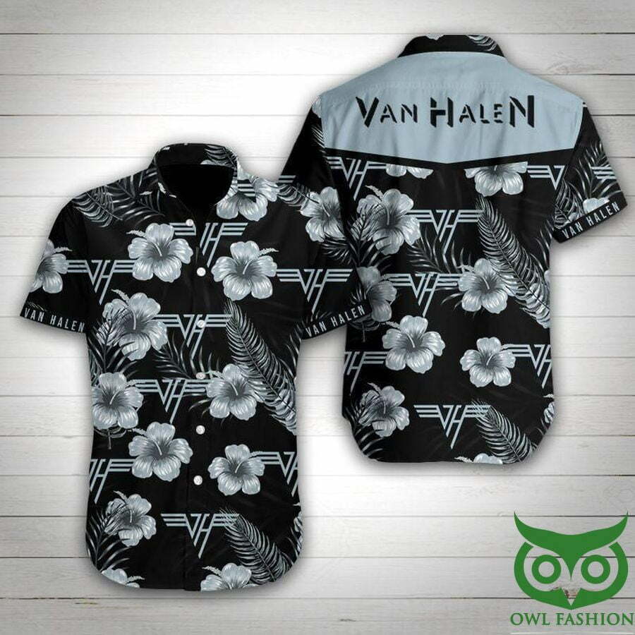 Van Halen Band Blue Gray Floral Black Hawaiian Shirt - Famjoys Van Halen Band Blue Gray Floral Black Hawaiian Shirt - Famjoys