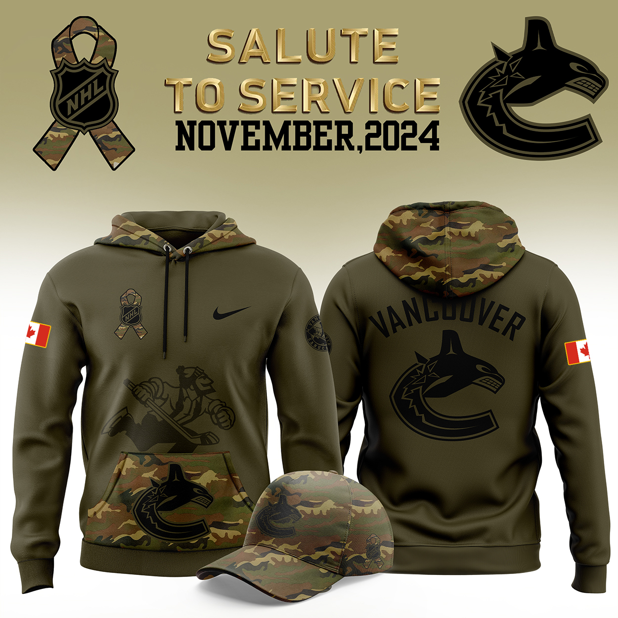 Vancouver Canucks Camo Salute to Service Club Fleece Pullover Hoodie - Famjoys Vancouver Canucks Camo Salute to Service Club Fleece Pullover Hoodie - Famjoys