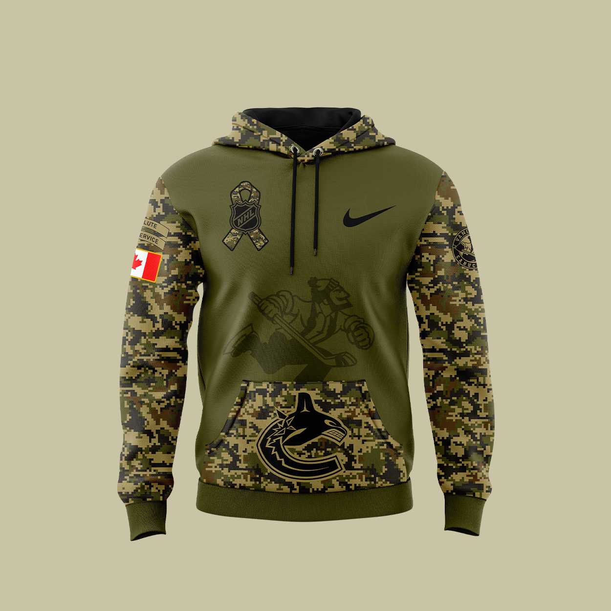 Vancouver Canucks Camo Salute to Service Premium Club Fleece Pullover Hoodie - Famjoys Vancouver Canucks Camo Salute to Service Premium Club Fleece Pullover Hoodie - Famjoys