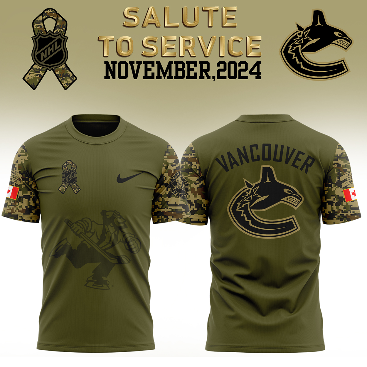 Vancouver Canucks Camo Salute to Service Premium Tee - Famjoys Vancouver Canucks Camo Salute to Service Premium Tee - Famjoys