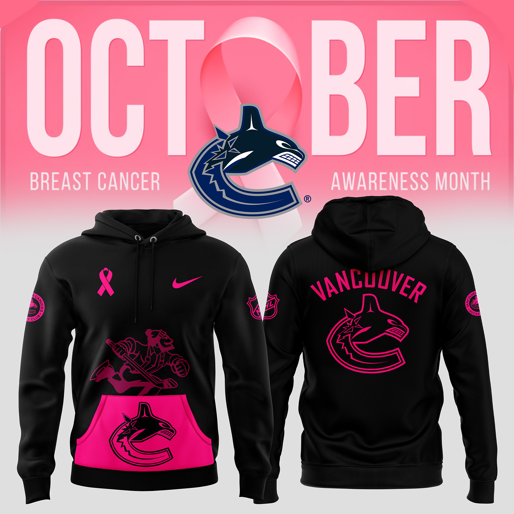 Vancouver Canucks NHL Breast Cancer Awareness Month Pullover Hoodie - Famjoys Vancouver Canucks NHL Breast Cancer Awareness Month Pullover Hoodie - Famjoys