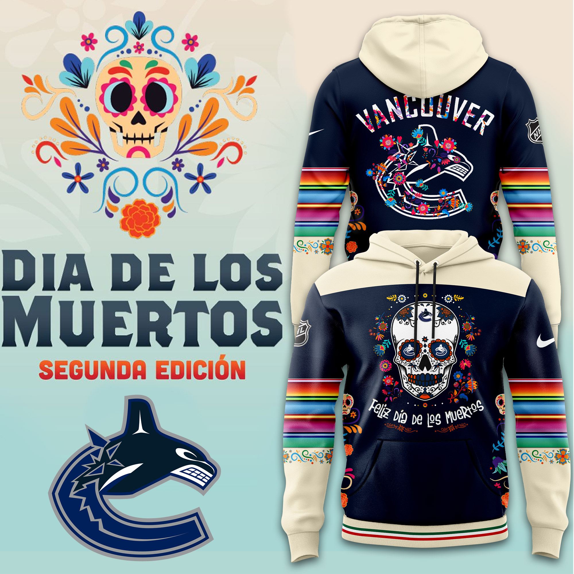 Vancouver Canucks NHL Dia De Los Muertos Premium Pullover Hoodie - Famjoys Vancouver Canucks NHL Dia De Los Muertos Premium Pullover Hoodie - Famjoys