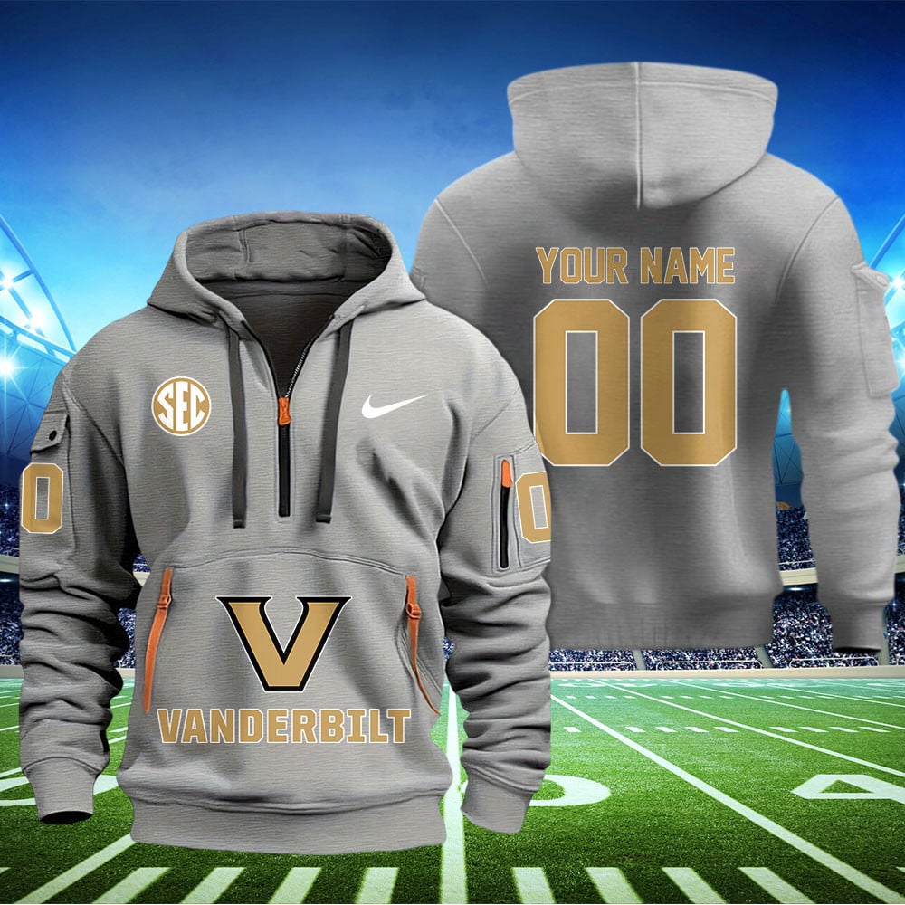 Vanderbilt Commodores Football Quarter Zip Hoodie - Famjoys Vanderbilt Commodores Football Quarter Zip Hoodie - Famjoys