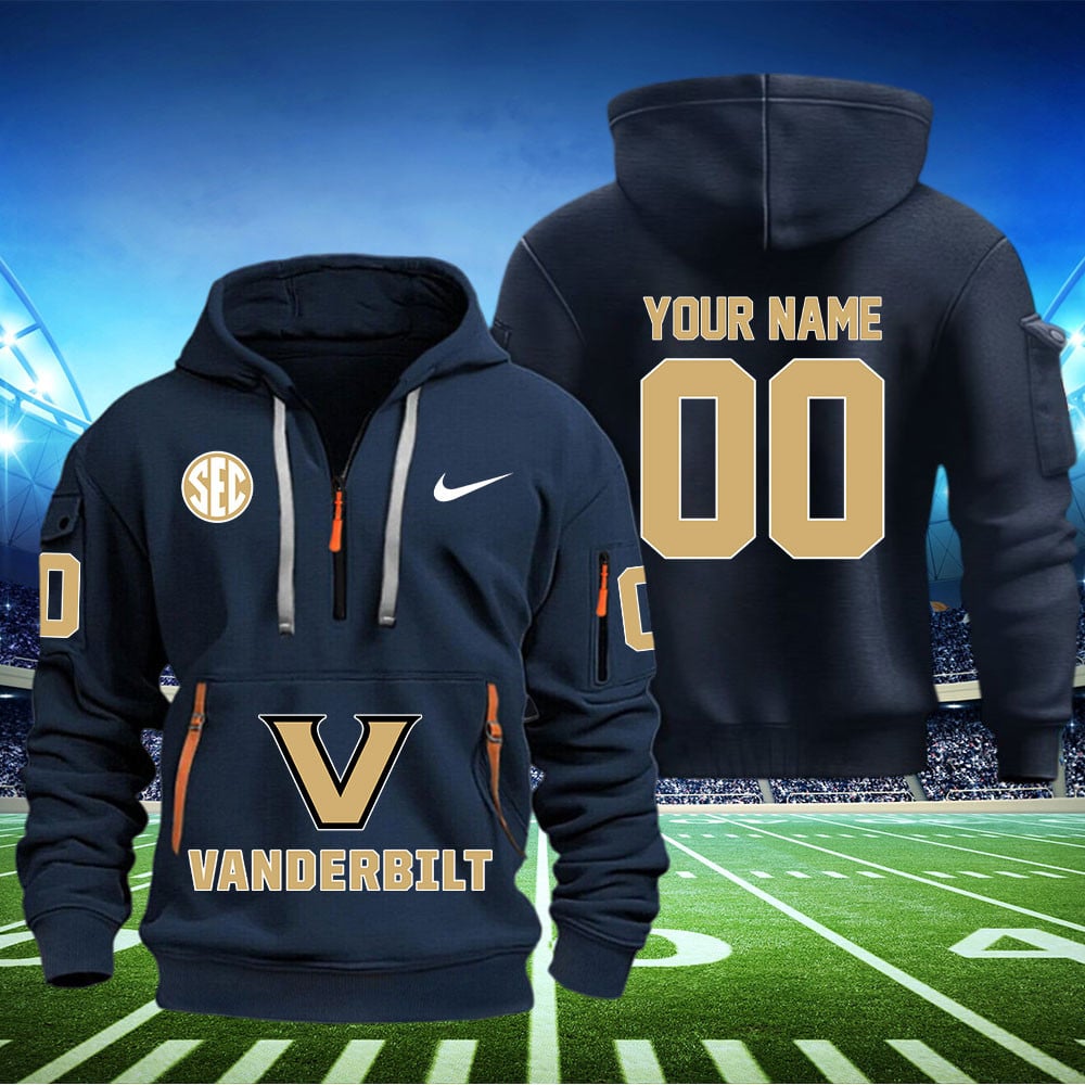 Vanderbilt Commodores Football Quarter Zip Hoodie - Famjoys Vanderbilt Commodores Football Quarter Zip Hoodie - Famjoys