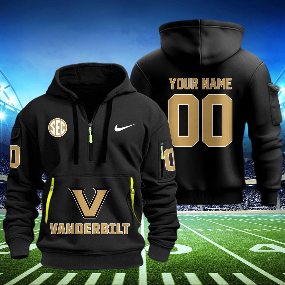Vanderbilt Commodores Football Quarter Zip Hoodie - Famjoys Vanderbilt Commodores Football Quarter Zip Hoodie - Famjoys