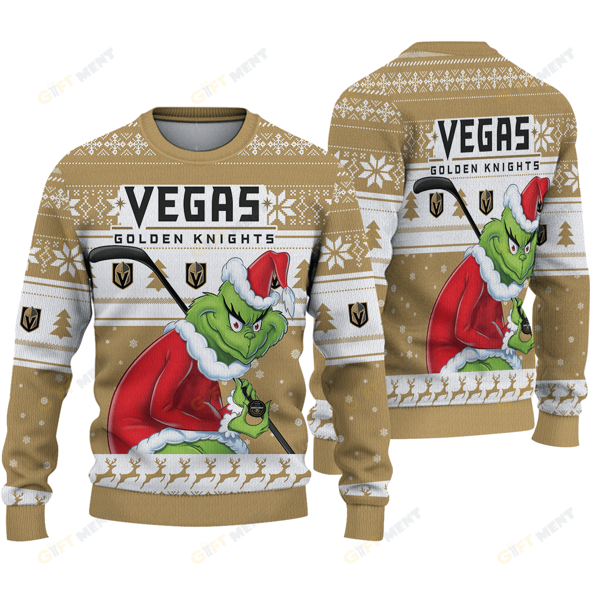 Vegas Golden Knights Grinch Christmas Ugly Sweater - Famjoys Vegas Golden Knights Grinch Christmas Ugly Sweater - Famjoys