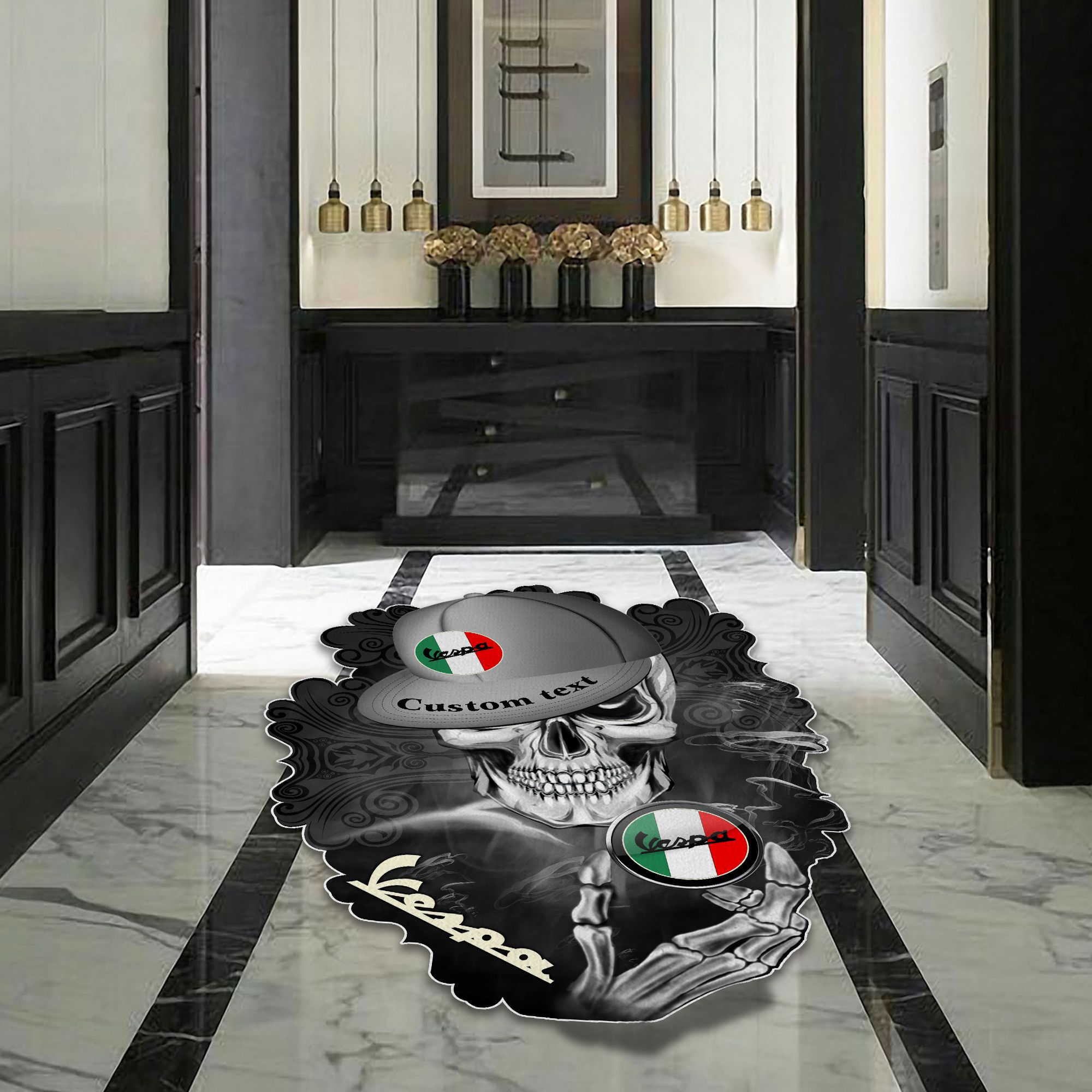 Vespa Skull Shaped Luxurious Doormat, Rug Home Decor, Custom name - Famjoys Vespa Skull Shaped Luxurious Doormat, Rug Home Decor, Custom name - Famjoys