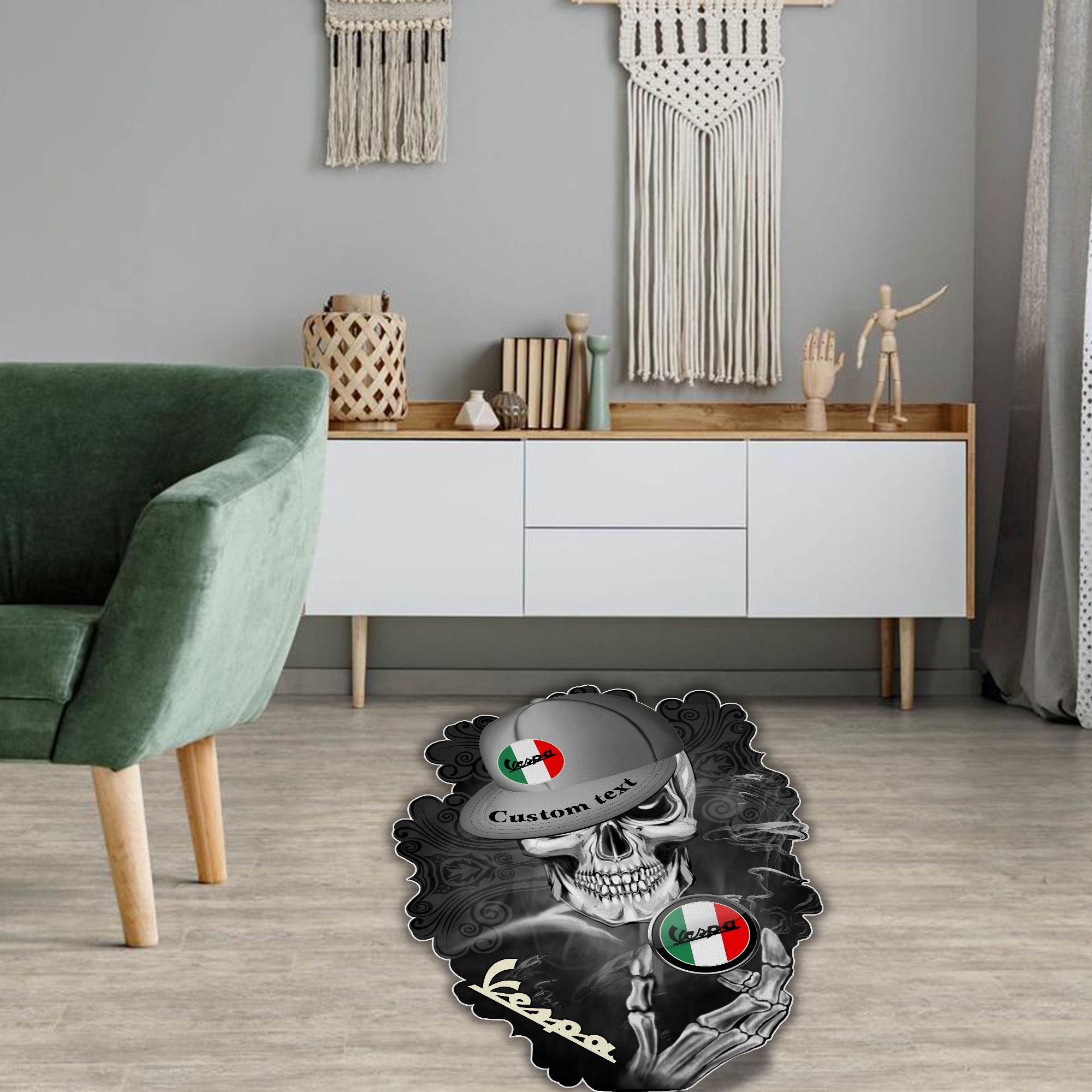 Vespa Skull Shaped Luxurious Doormat, Rug Home Decor, Custom name - Famjoys Vespa Skull Shaped Luxurious Doormat, Rug Home Decor, Custom name - Famjoys