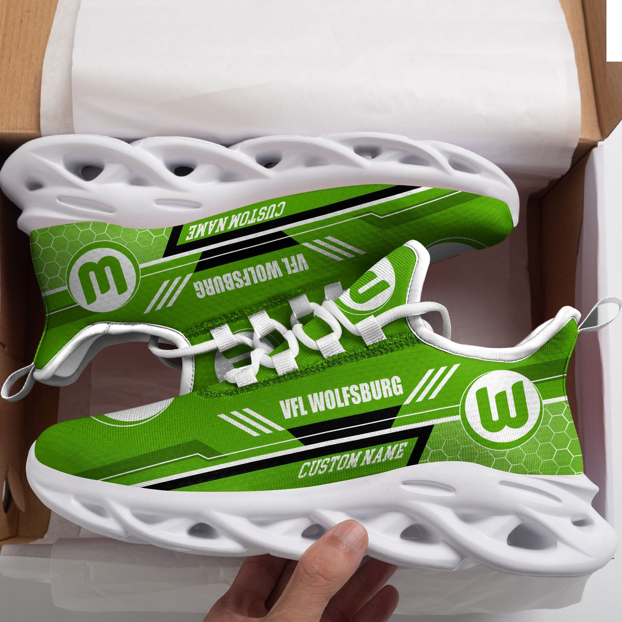 VfL Wolfsburg Custom Personalized Max Soul Sneakers Shoes - Famjoys VfL Wolfsburg Custom Personalized Max Soul Sneakers Shoes - Famjoys