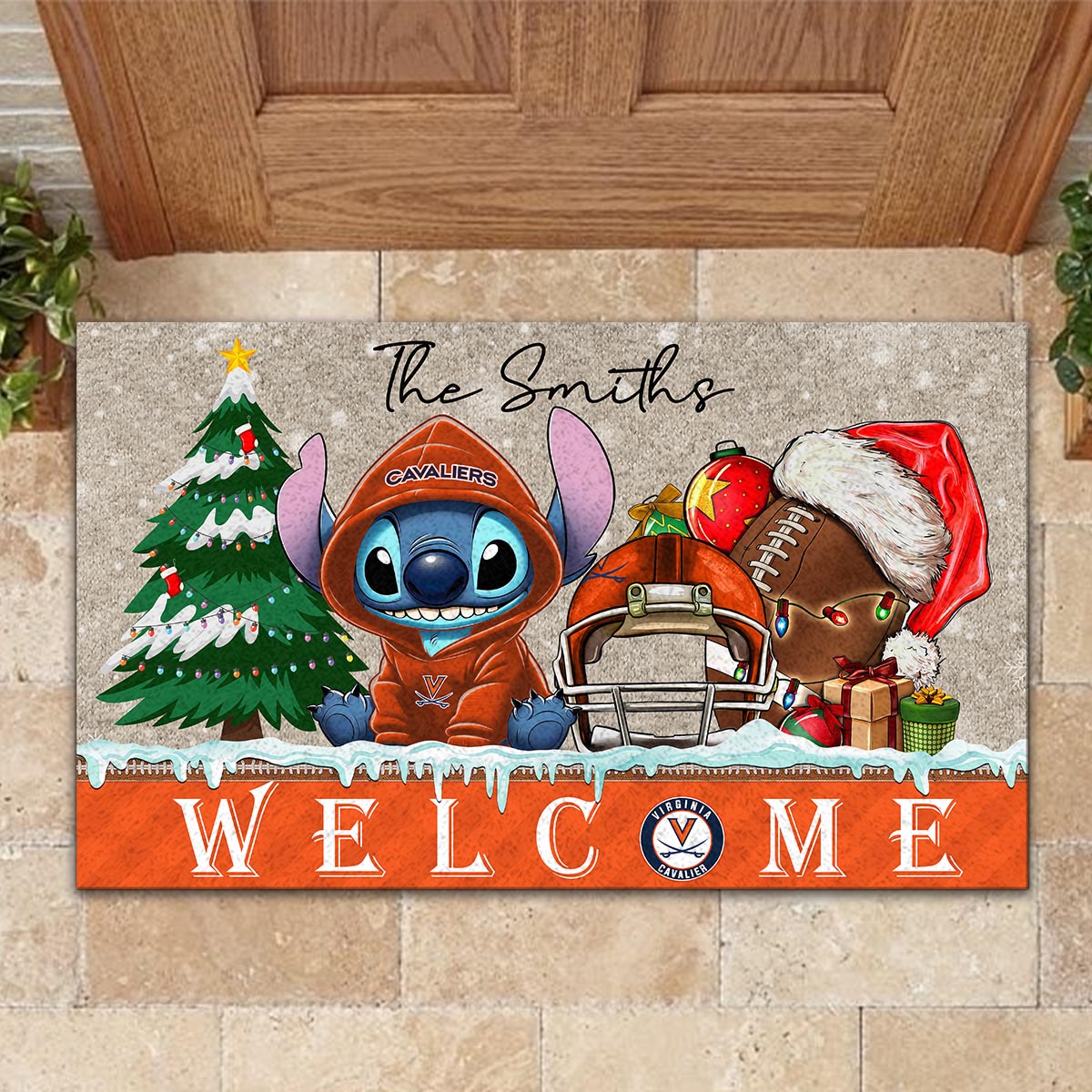 Virginia Cavaliers Cute Stitch Christmas Doormat - Famjoys Virginia Cavaliers Cute Stitch Christmas Doormat - Famjoys