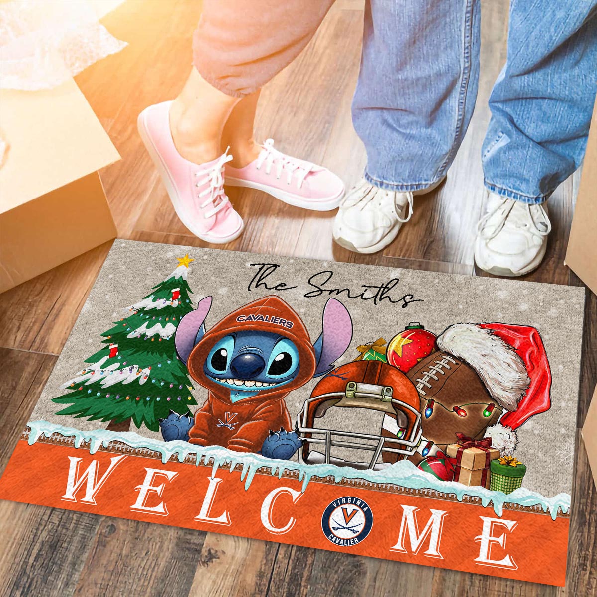 Virginia Cavaliers Cute Stitch Christmas Doormat - Famjoys Virginia Cavaliers Cute Stitch Christmas Doormat - Famjoys