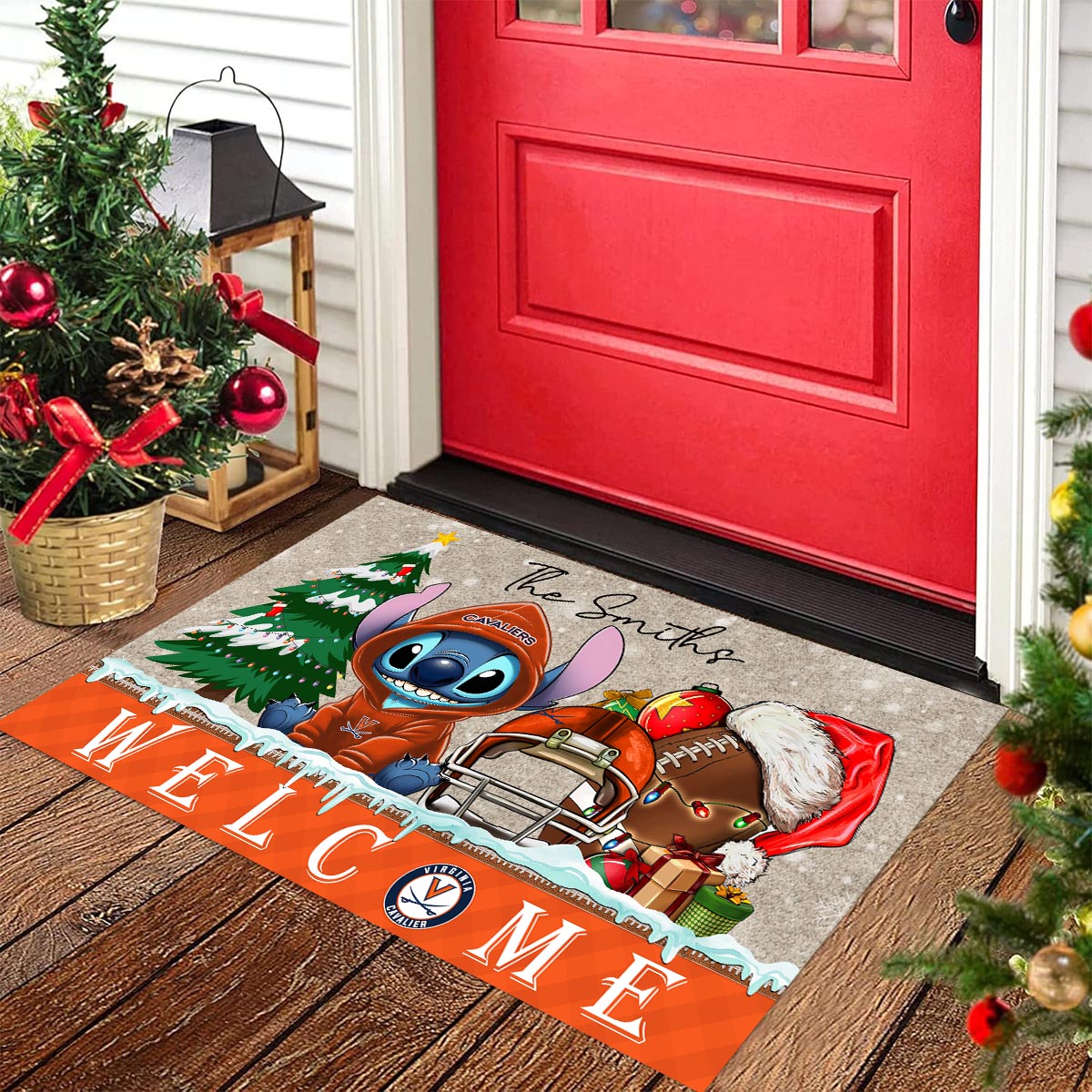 Virginia Cavaliers Cute Stitch Christmas Doormat - Famjoys Virginia Cavaliers Cute Stitch Christmas Doormat - Famjoys