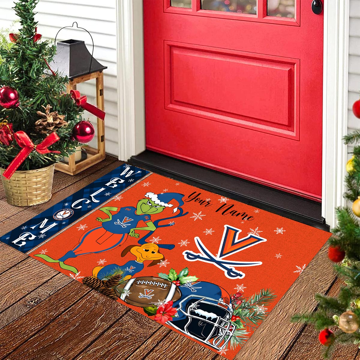 Virginia Cavaliers Grinch Christmas Welcome Football Doormat - Famjoys Virginia Cavaliers Grinch Christmas Welcome Football Doormat - Famjoys