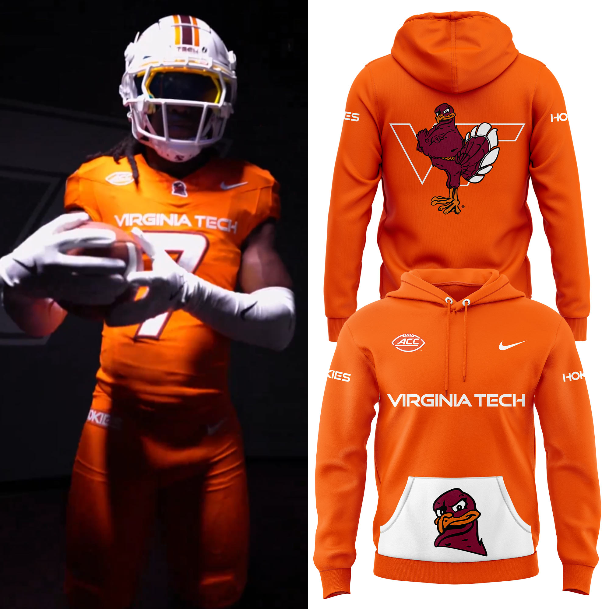 Virginia Tech Football Orange Hoodie 2024