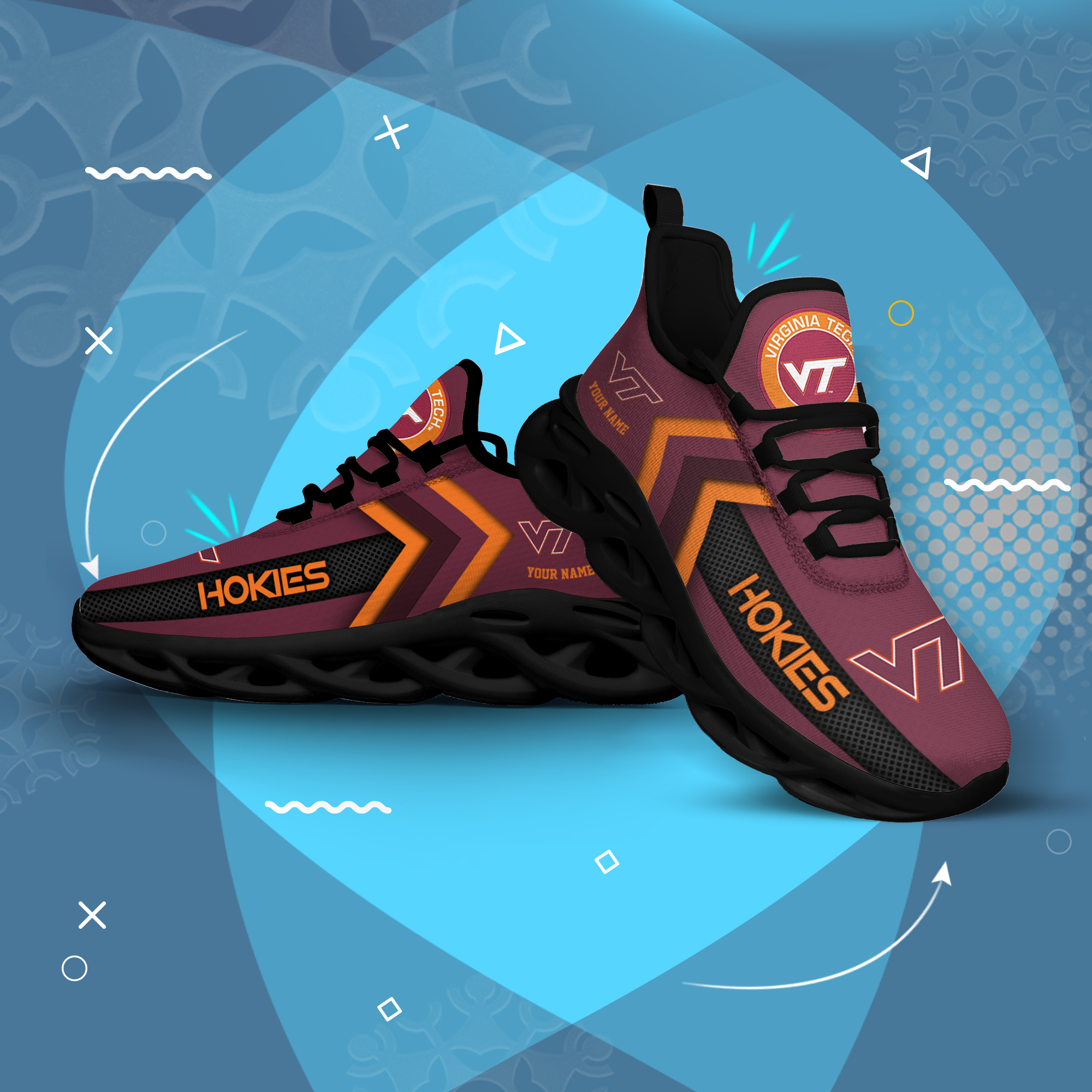 Virginia Tech Hokies Personalized Custom Name Max Soul Shoes DS003 - Famjoys Virginia Tech Hokies Personalized Custom Name Max Soul Shoes DS003 - Famjoys