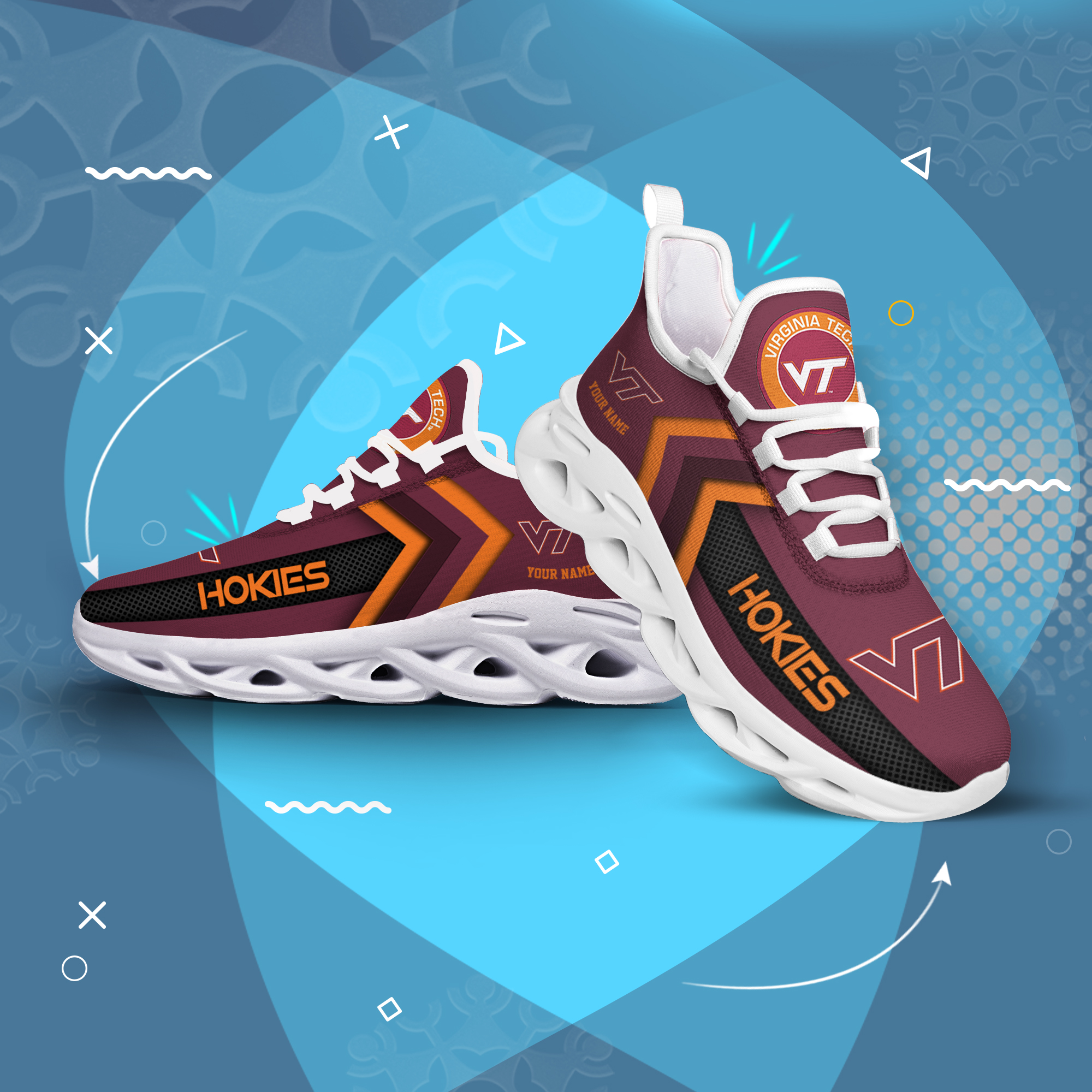 Virginia Tech Hokies Personalized Custom Name Max Soul Shoes DS003 - Famjoys Virginia Tech Hokies Personalized Custom Name Max Soul Shoes DS003 - Famjoys
