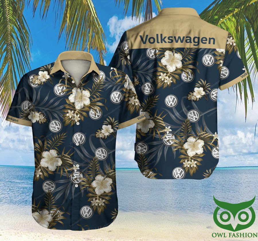 Volkswagen Car Gold Flowers Dark Blue Hawaiian Shirt - Famjoys Volkswagen Car Gold Flowers Dark Blue Hawaiian Shirt - Famjoys
