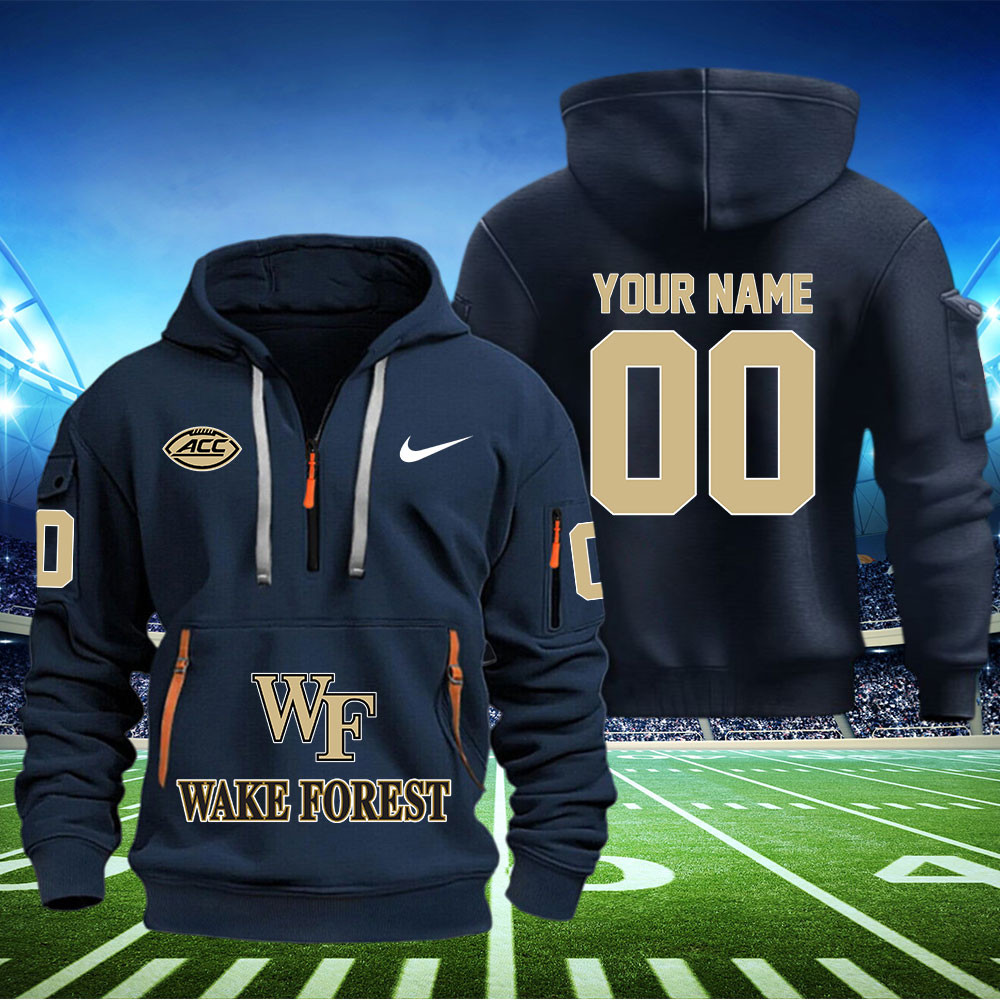 Wake Forest Demon Football Quarter Zip Hoodie - Famjoys Wake Forest Demon Football Quarter Zip Hoodie - Famjoys