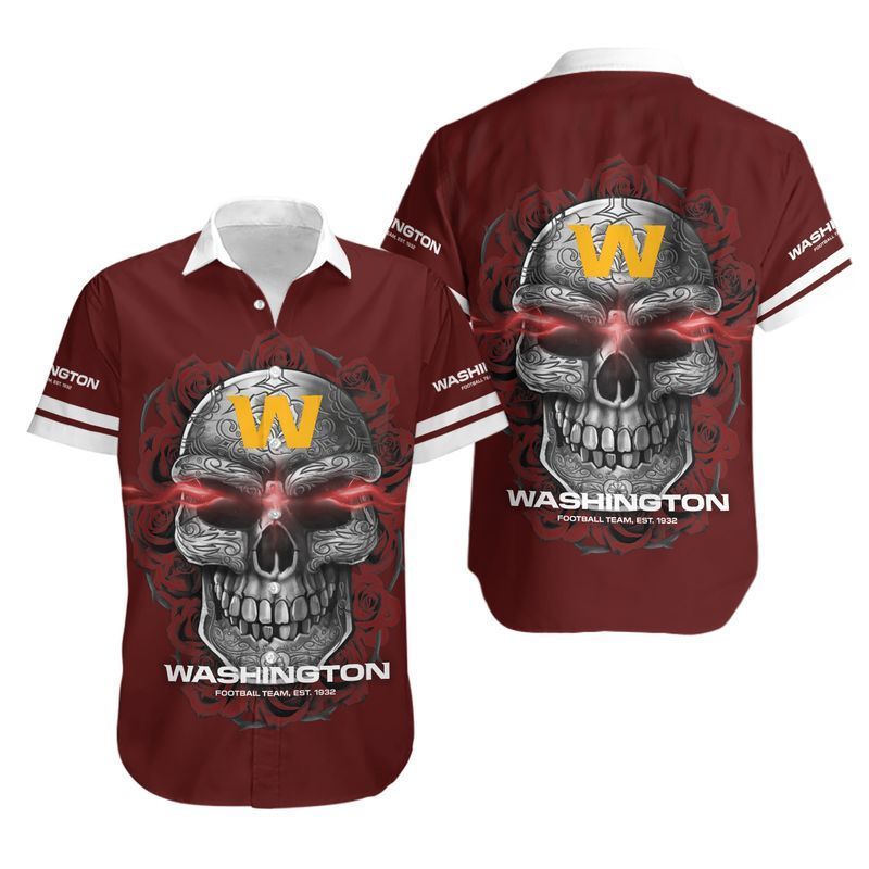 Washington 3D Hawaiian Shirt silver Skull - Famjoys Washington 3D Hawaiian Shirt silver Skull - Famjoys