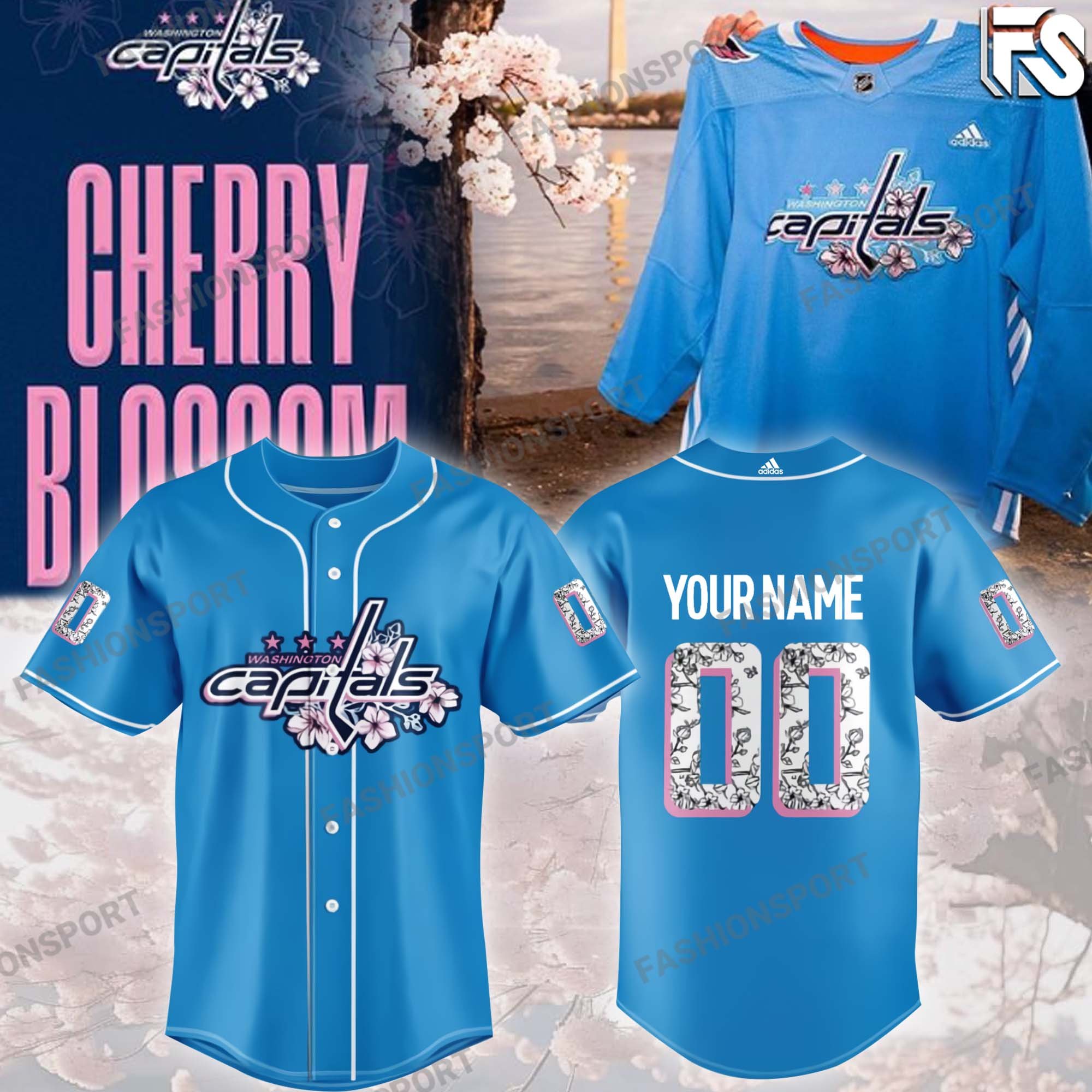 Washington Capitals Cherry Blossom Baseball Jersey - Famjoys Washington Capitals Cherry Blossom Baseball Jersey - Famjoys