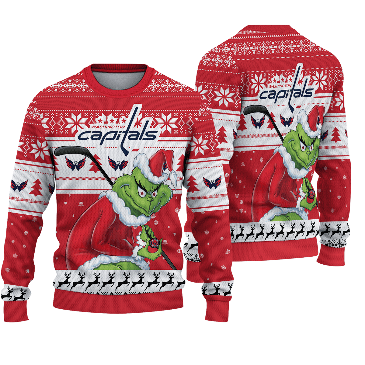 Washington Capitals Grinch Christmas Ugly Sweater - Famjoys Washington Capitals Grinch Christmas Ugly Sweater - Famjoys