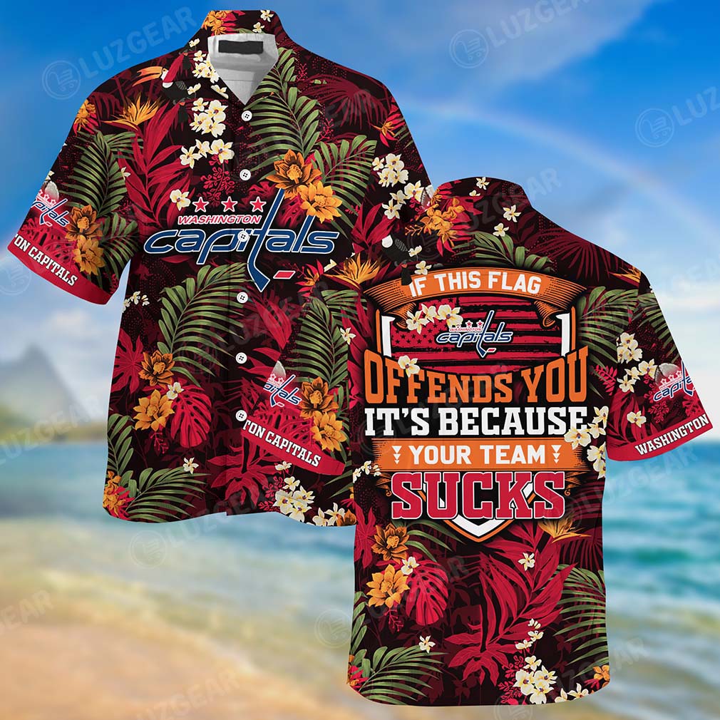 Washington Capitals Hawaiian Shirt With Tropical Patterns If This Flag Offends You It's Because You Team Sucks - Famjoys Washington Capitals Hawaiian Shirt With Tropical Patterns If This Flag Offends You It's Because You Team Sucks - Famjoys