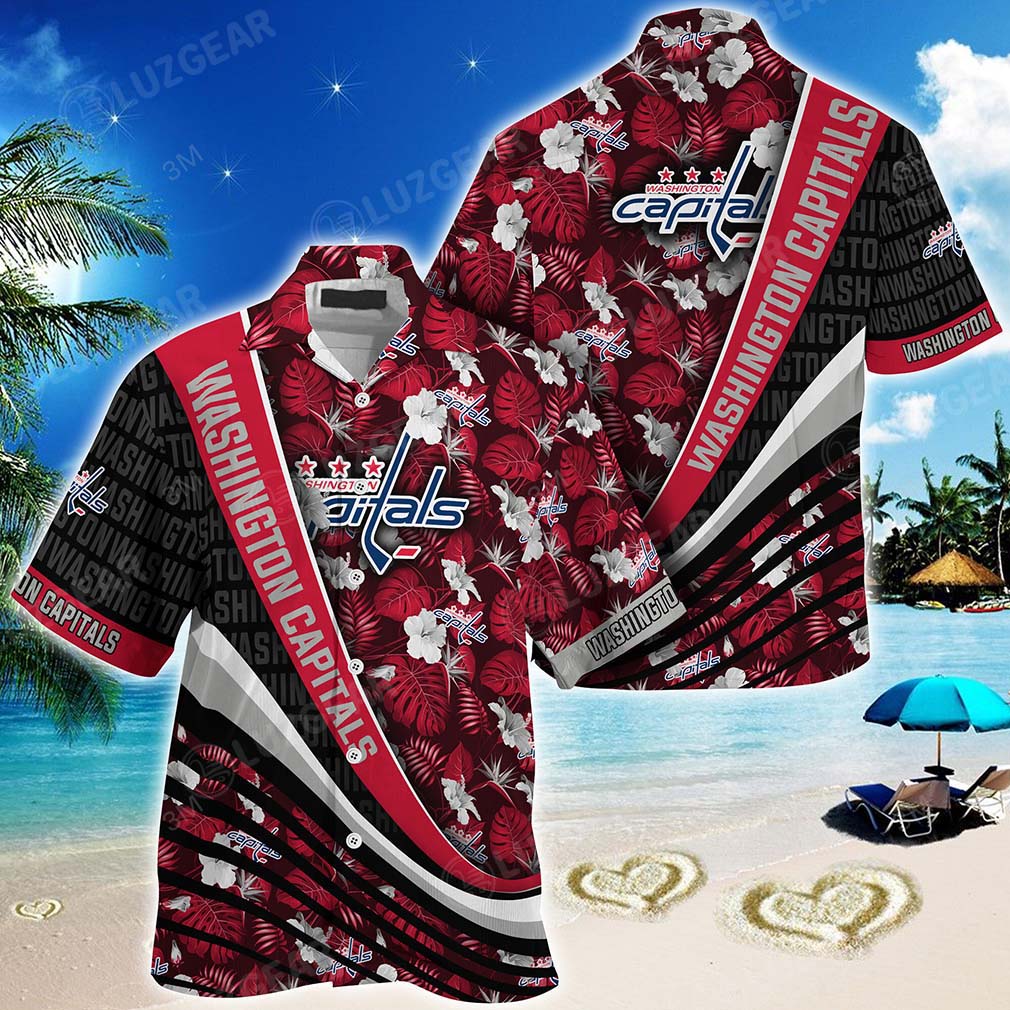Washington Capitals Hockey With Tropical Flower Pattern Hawaiian - Famjoys Washington Capitals Hockey With Tropical Flower Pattern Hawaiian - Famjoys