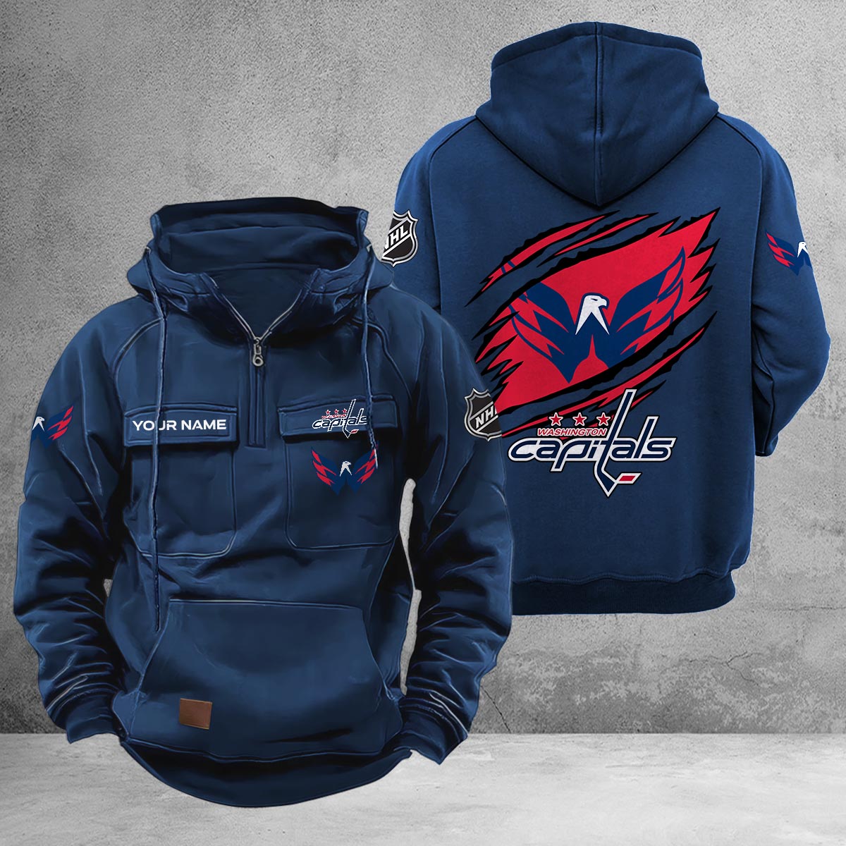Washington Capitals Multi-Pockets Zip-Up Hoodie - Famjoys Washington Capitals Multi-Pockets Zip-Up Hoodie - Famjoys