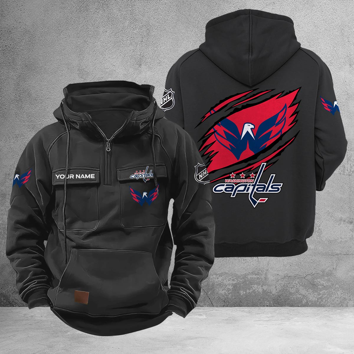Washington Capitals Multi-Pockets Zip-Up Hoodie - Famjoys Washington Capitals Multi-Pockets Zip-Up Hoodie - Famjoys