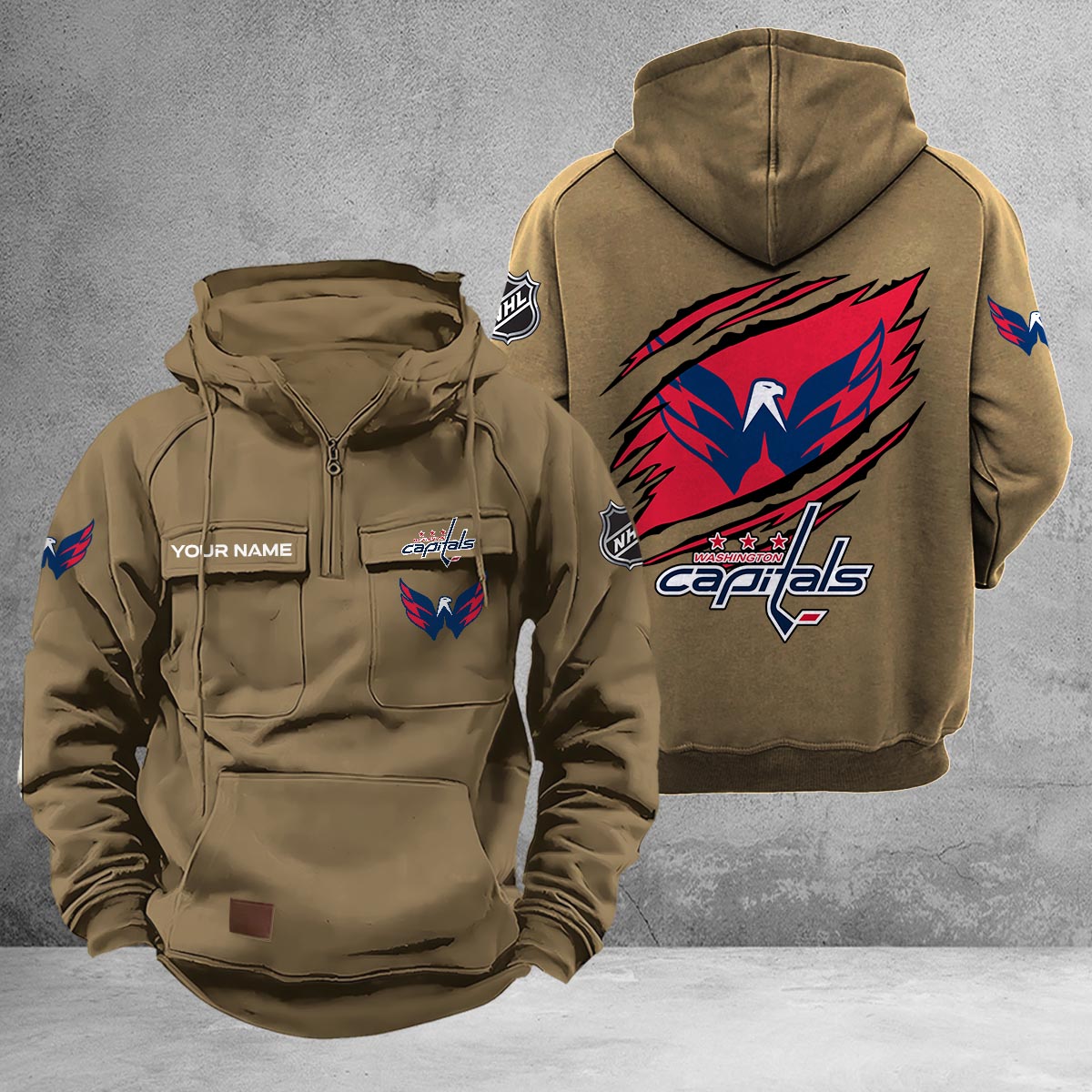 Washington Capitals Multi-Pockets Zip-Up Hoodie - Famjoys Washington Capitals Multi-Pockets Zip-Up Hoodie - Famjoys