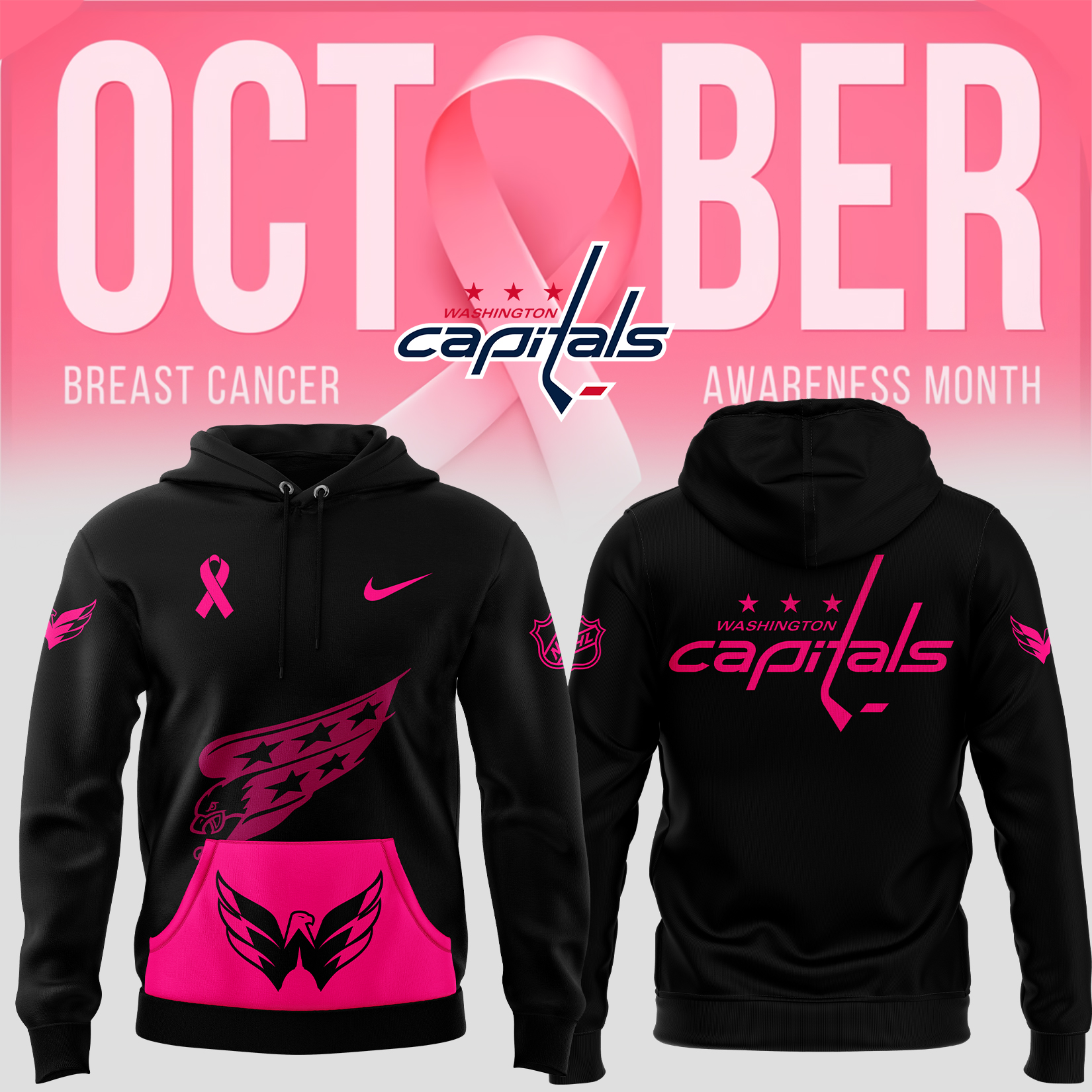 Washington Capitals NHL Breast Cancer Awareness Month Pullover Hoodie - Famjoys Washington Capitals NHL Breast Cancer Awareness Month Pullover Hoodie - Famjoys