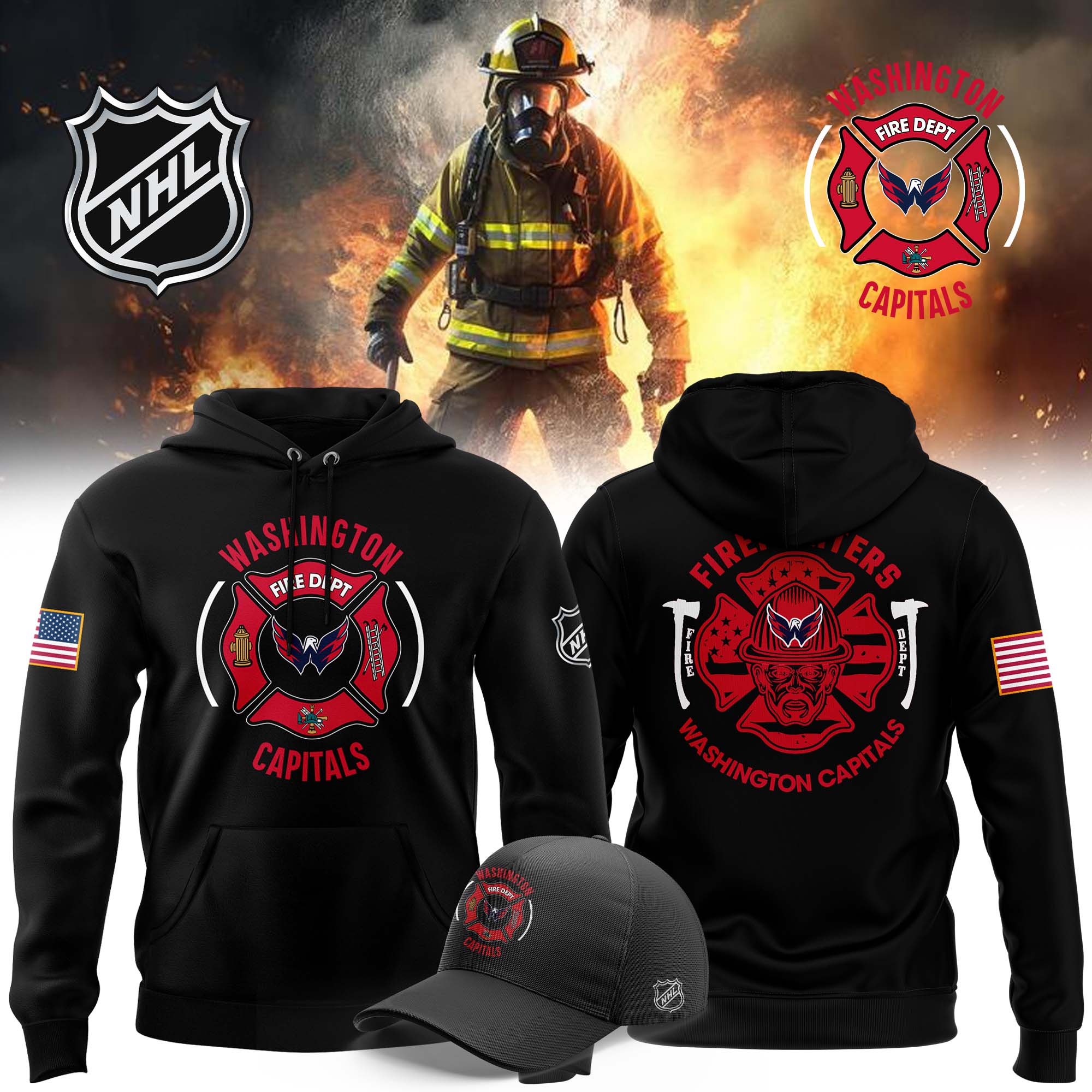 Washington Capitals x Firefighter Appreciation Night Premium Pullover Hoodie - Famjoys Washington Capitals x Firefighter Appreciation Night Premium Pullover Hoodie - Famjoys