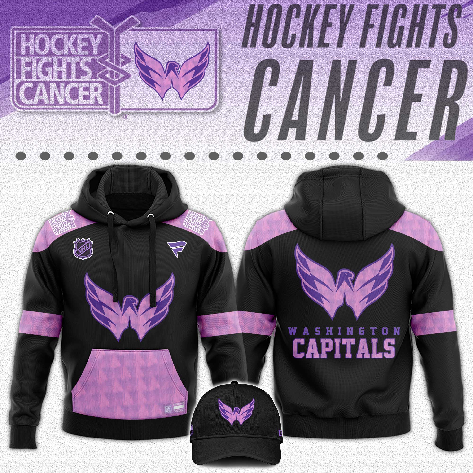 Washington Capitals x Hockey Fights Cancer Black Hoodie 2024 - Famjoys Washington Capitals x Hockey Fights Cancer Black Hoodie 2024 - Famjoys