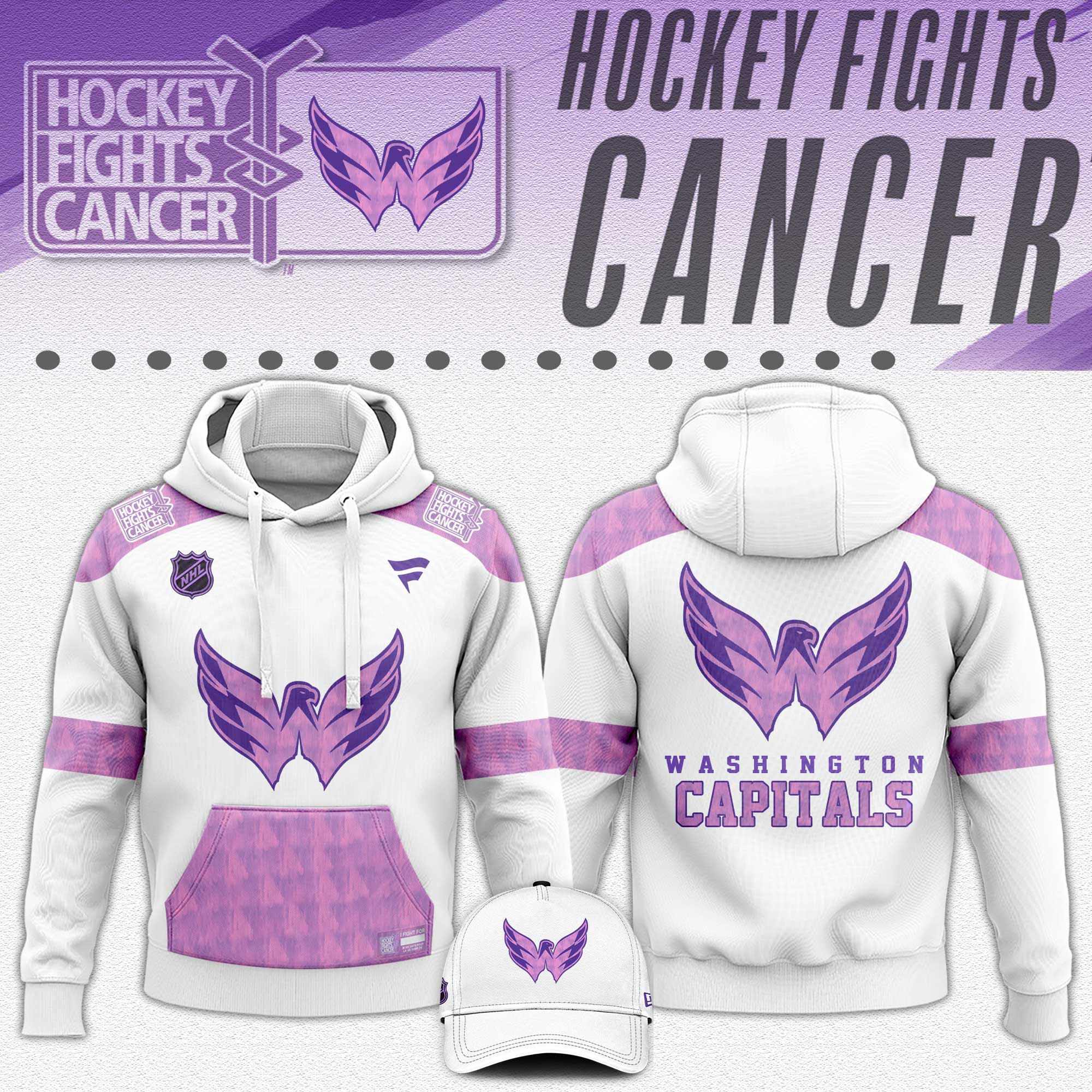 Washington Capitals x Hockey Fights Cancer White Hoodie 2024 - Famjoys Washington Capitals x Hockey Fights Cancer White Hoodie 2024 - Famjoys