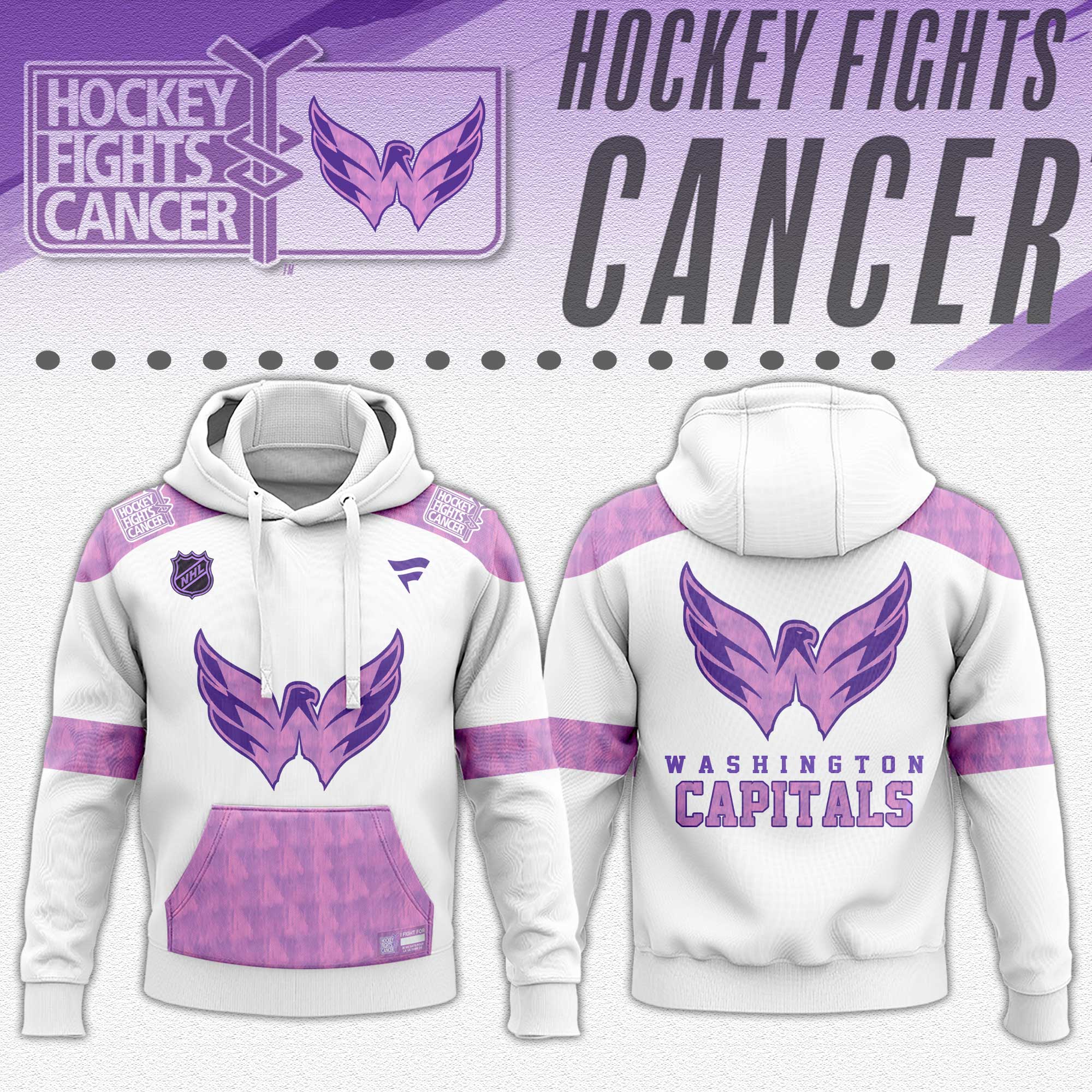 Washington Capitals x Hockey Fights Cancer White Hoodie 2024 - Famjoys Washington Capitals x Hockey Fights Cancer White Hoodie 2024 - Famjoys