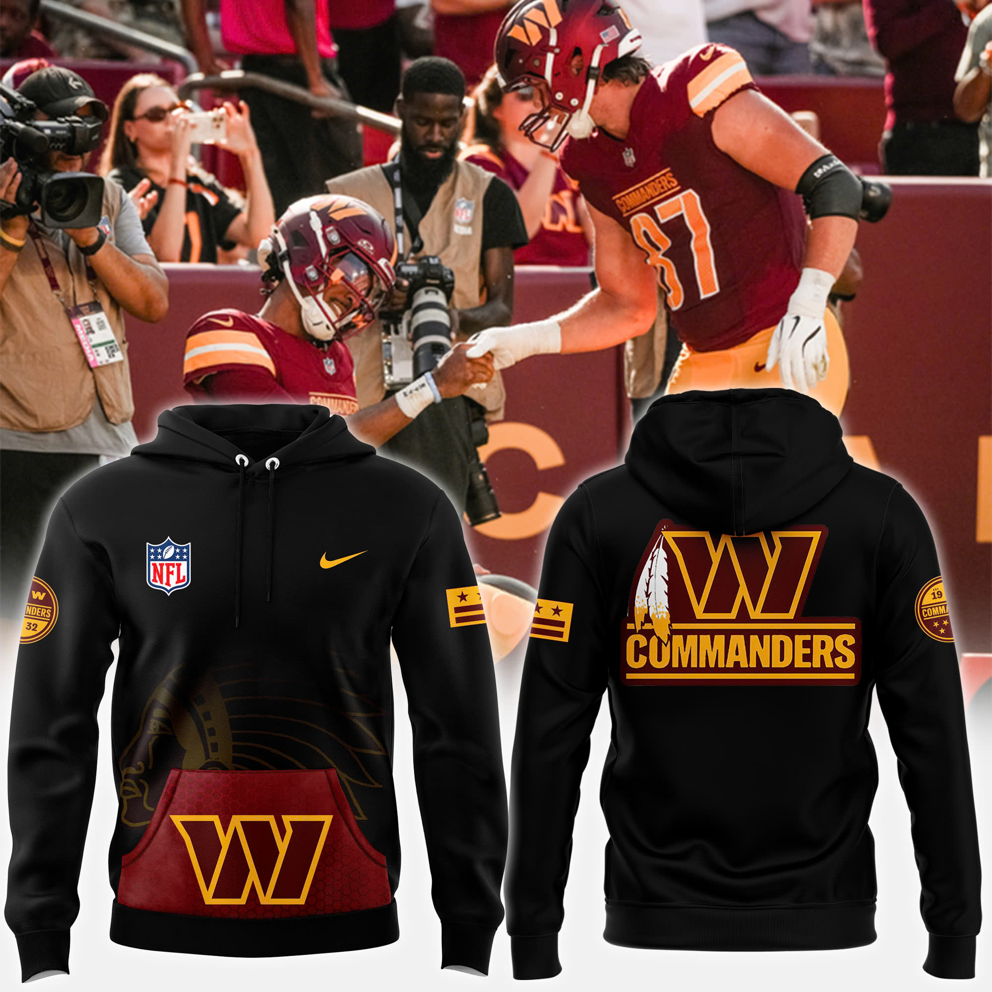 Washington Commanders Alternmate Helmet Pullover Hoodie V2 - Famjoys Washington Commanders Alternmate Helmet Pullover Hoodie V2 - Famjoys