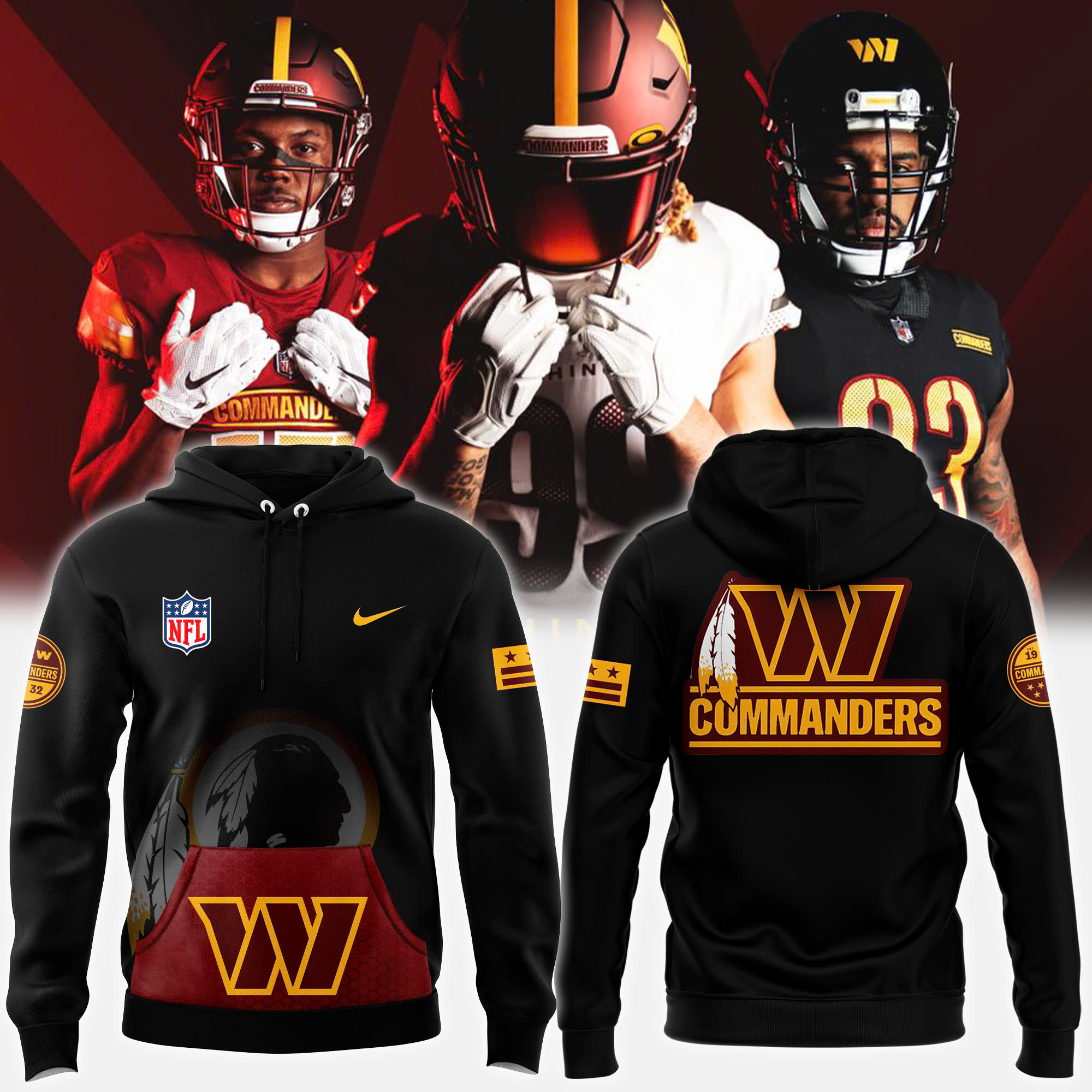 Washington Commanders Alternmate Helmet Pullover Hoodie V3 - Famjoys Washington Commanders Alternmate Helmet Pullover Hoodie V3 - Famjoys