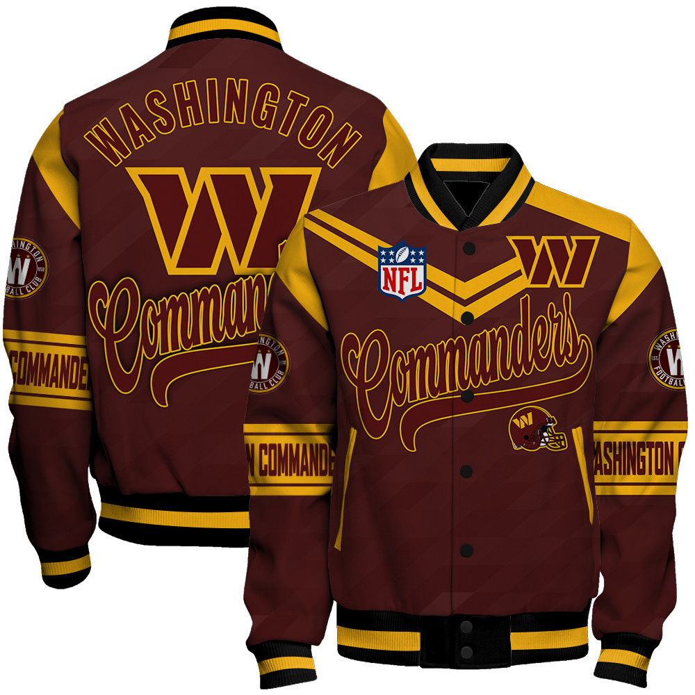 Washington Commanders American Football League Pattern Varsity Jacket SH1 V2 - Famjoys Washington Commanders American Football League Pattern Varsity Jacket SH1 V2 - Famjoys