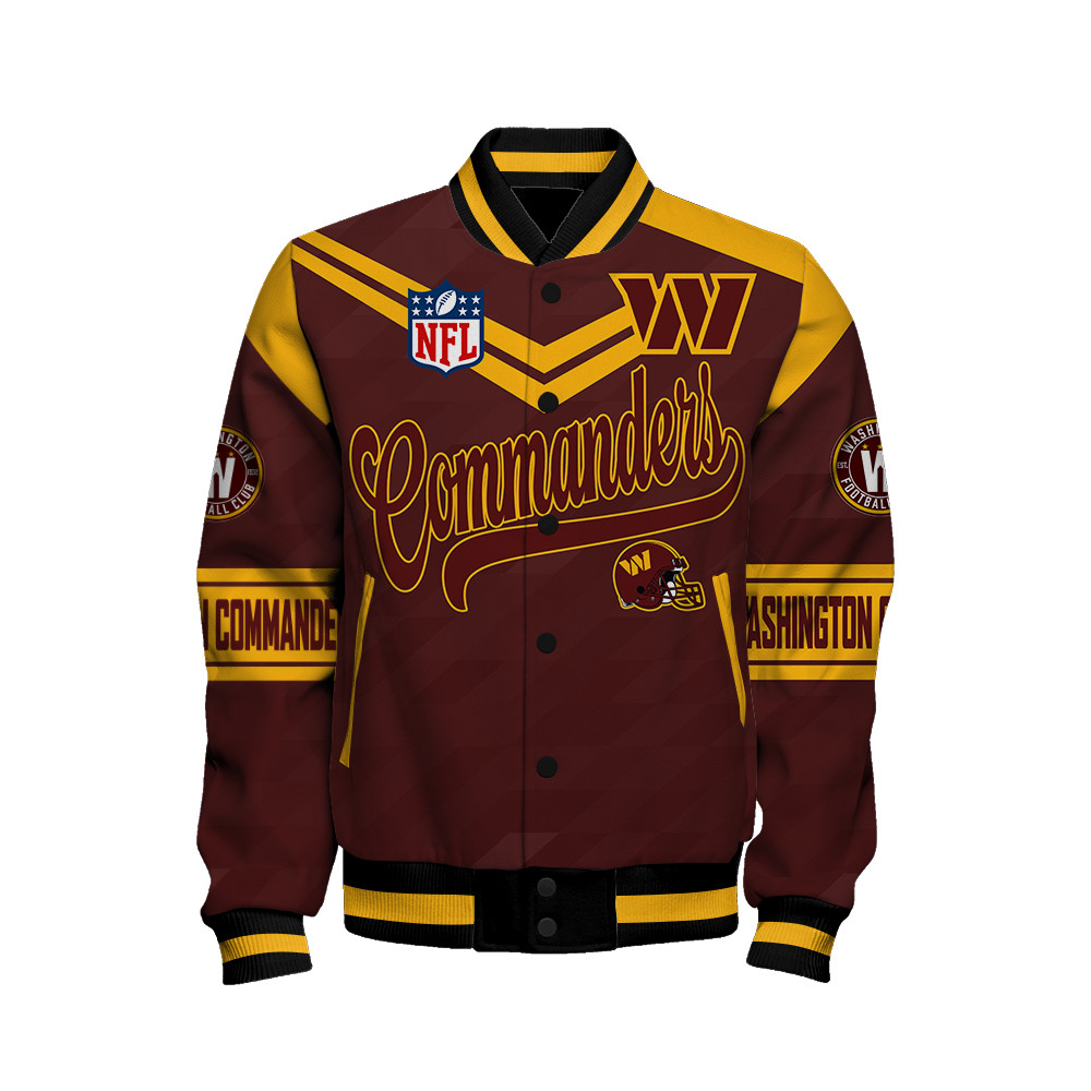 Washington Commanders American Football League Pattern Varsity Jacket SH1 V2 - Famjoys Washington Commanders American Football League Pattern Varsity Jacket SH1 V2 - Famjoys