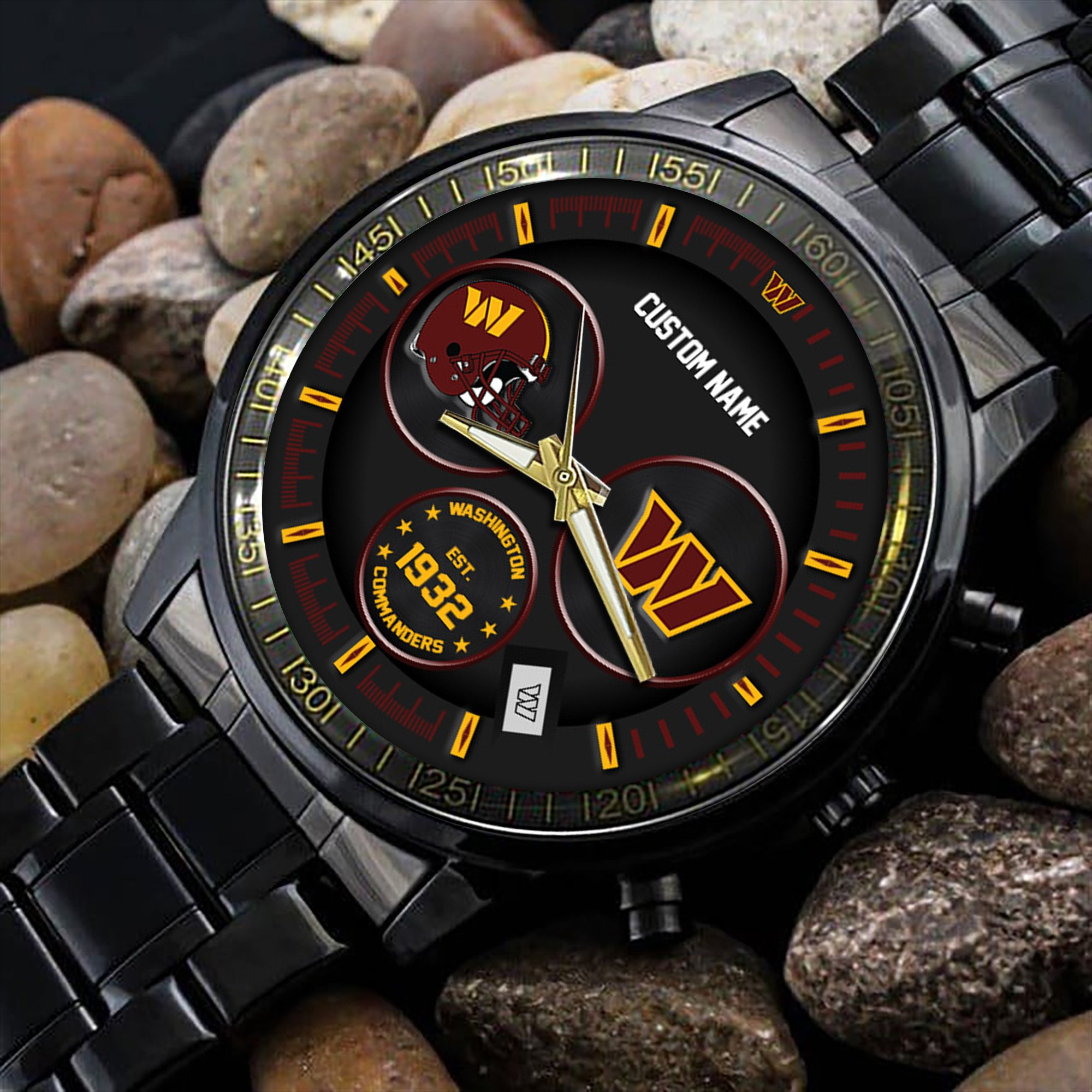 Washington Commanders Black Stainless Steel Watch - Famjoys Washington Commanders Black Stainless Steel Watch - Famjoys