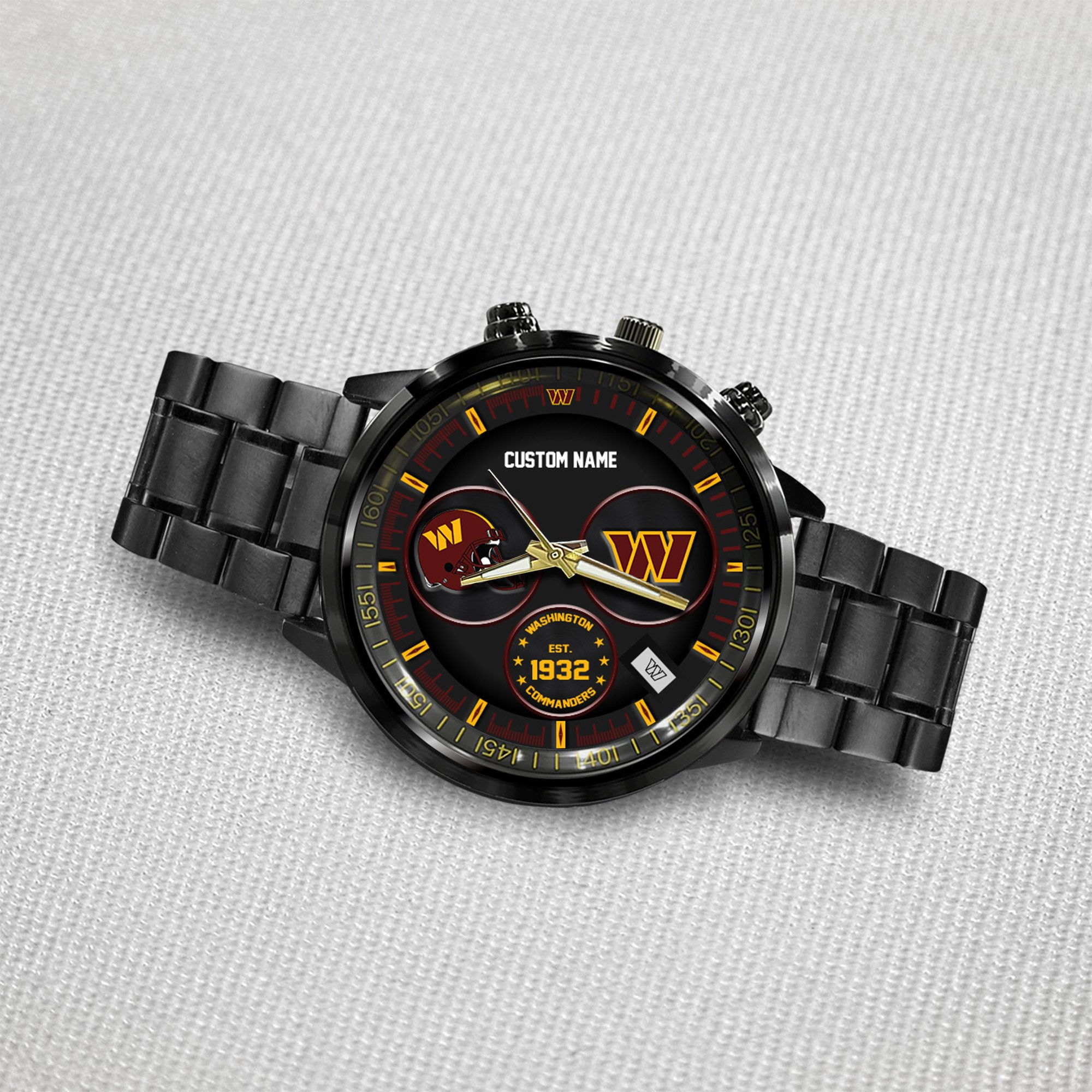Washington Commanders Black Stainless Steel Watch - Famjoys Washington Commanders Black Stainless Steel Watch - Famjoys