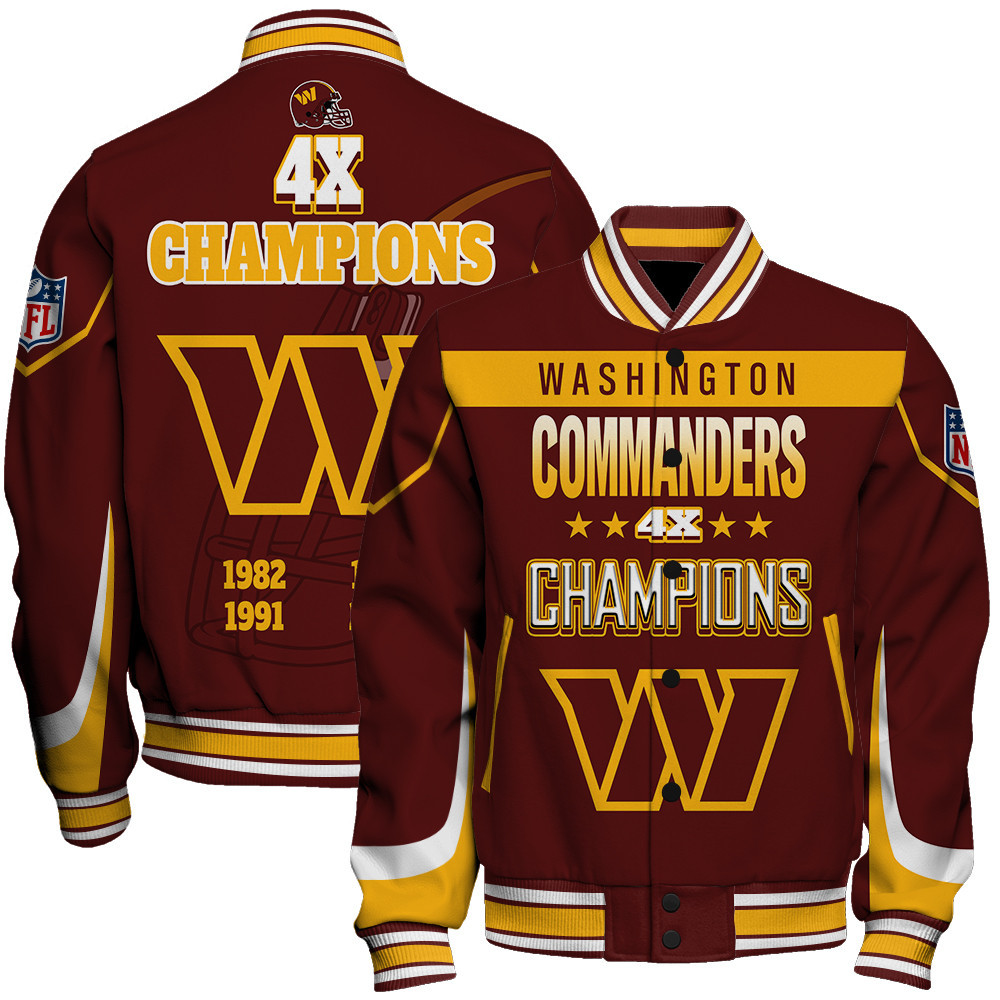 Washington Commanders Conquering The Super Bowl Varsity Jacket - Famjoys Washington Commanders Conquering The Super Bowl Varsity Jacket - Famjoys