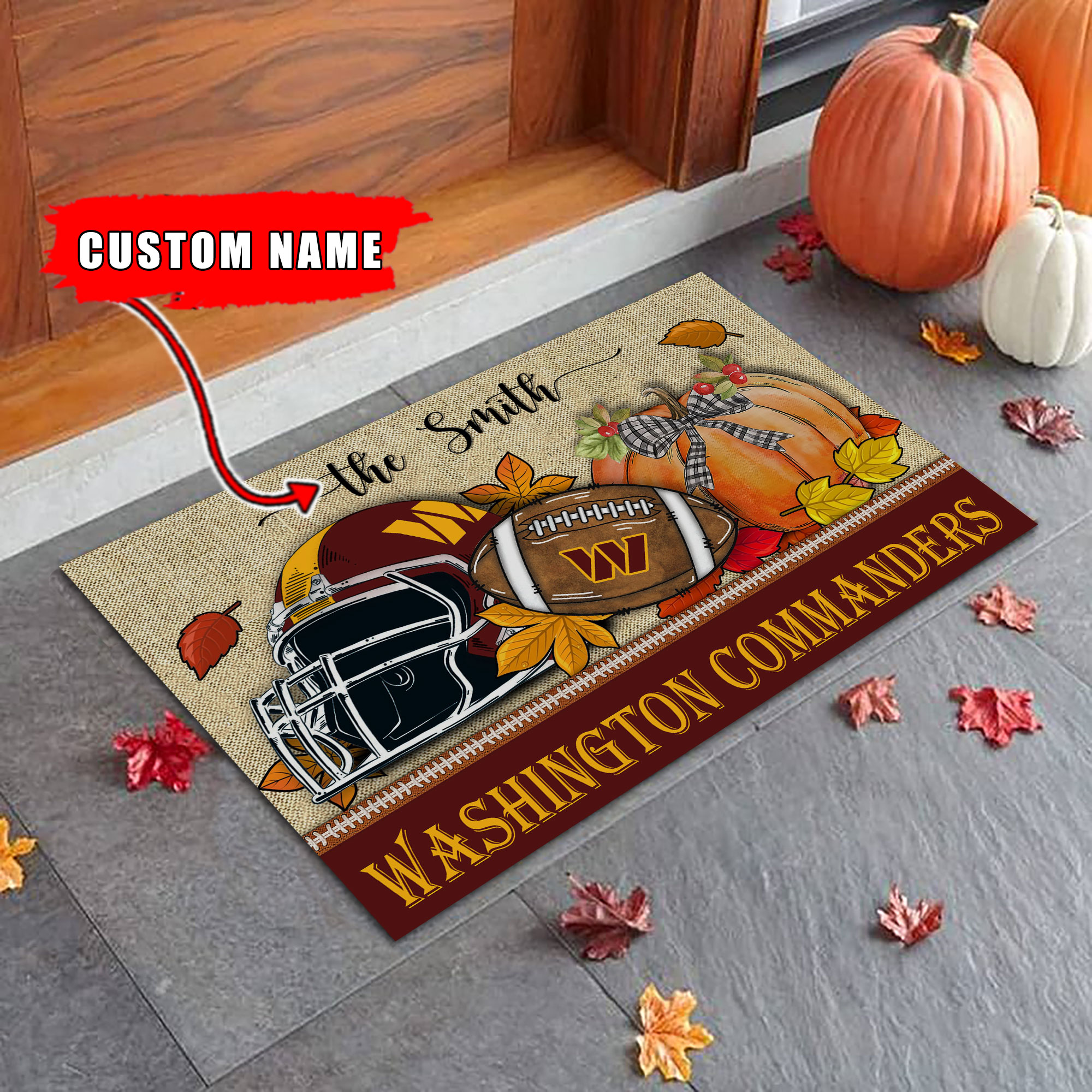 Washington Commanders Fall Football Doormat - Famjoys Washington Commanders Fall Football Doormat - Famjoys