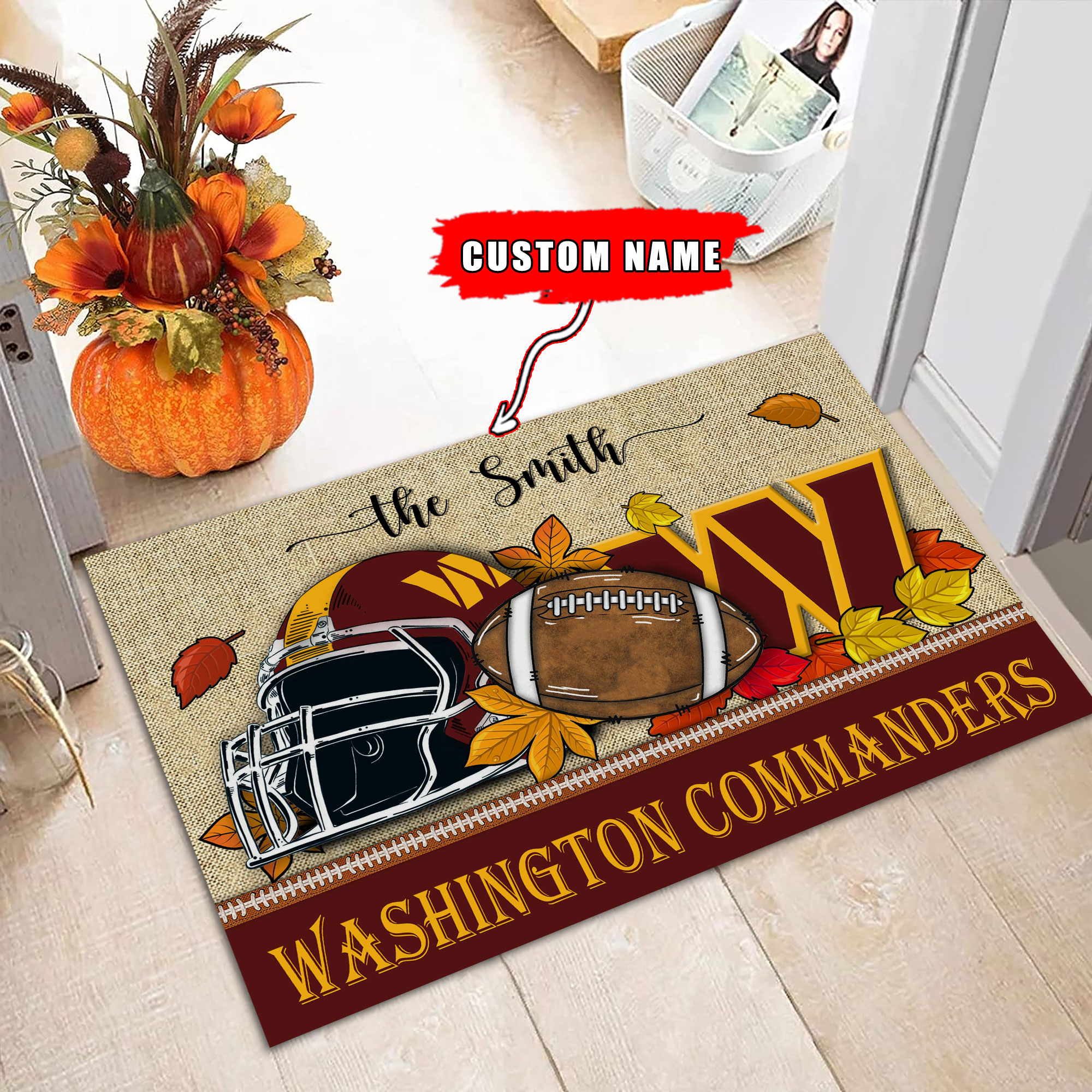Washington Commanders Football Doormat - Famjoys Washington Commanders Football Doormat - Famjoys