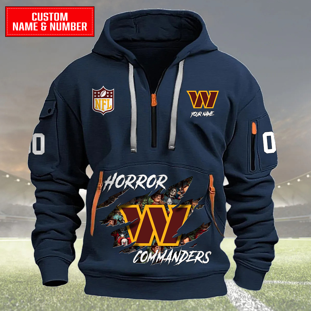Washington Commanders Halloween Horror Collection Personalize Quarter Zip Hoodie AZCAQZH000016 - Famjoys Washington Commanders Halloween Horror Collection Personalize Quarter Zip Hoodie AZCAQZH000016 - Famjoys