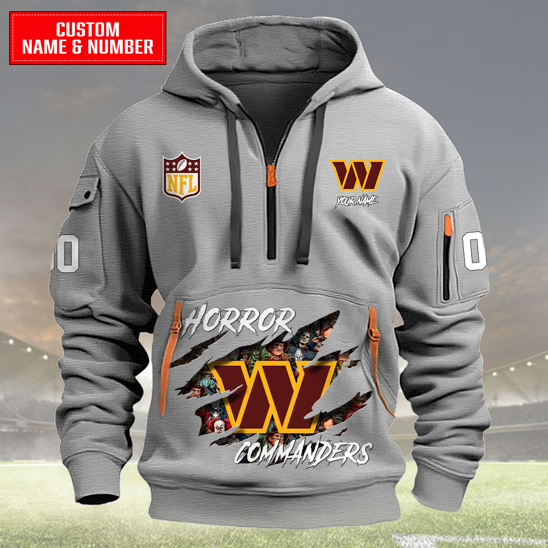 Washington Commanders Halloween Horror Collection Personalize Quarter Zip Hoodie AZCAQZH000016 - Famjoys Washington Commanders Halloween Horror Collection Personalize Quarter Zip Hoodie AZCAQZH000016 - Famjoys